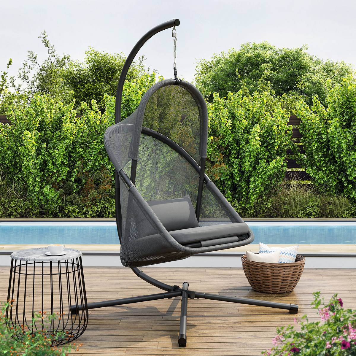 Crush Swing Chair w/ Stand, Dark Gray - Image 2