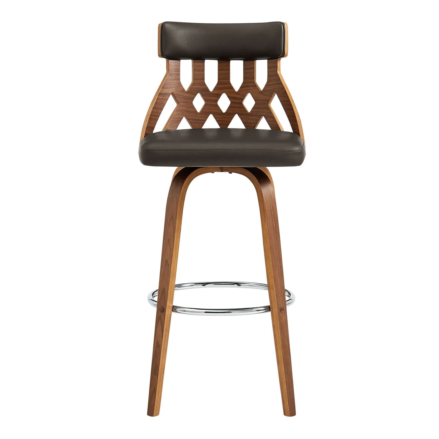 Crux 26" Swivel Counter Stool in Brown Faux Leather and Walnut Wood - Image 2