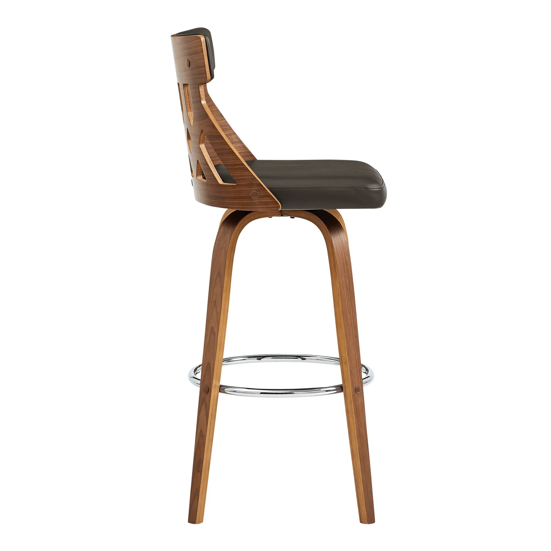 Crux 26" Swivel Counter Stool in Brown Faux Leather and Walnut Wood - Image 3