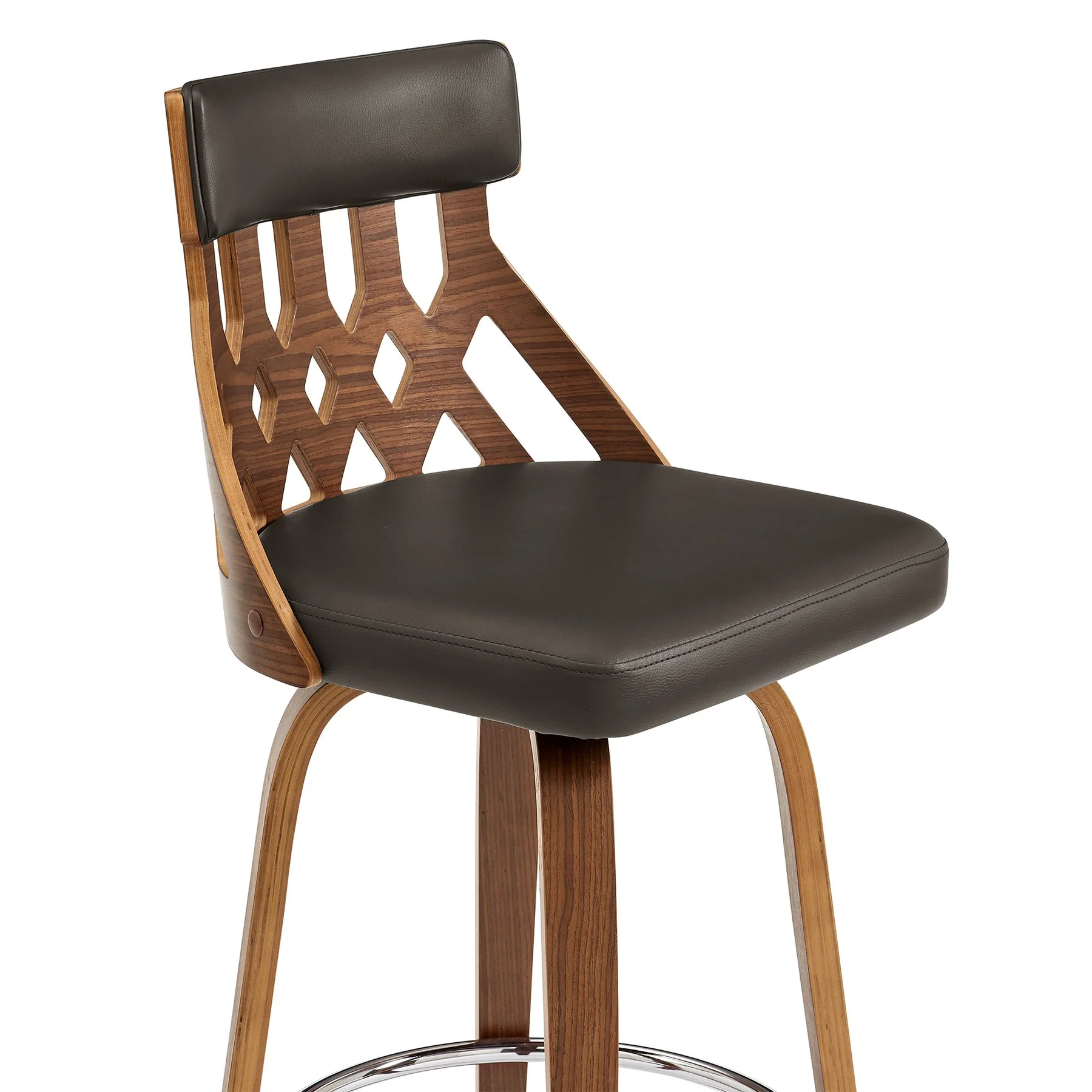 Crux 26" Swivel Counter Stool in Brown Faux Leather and Walnut Wood - Image 6