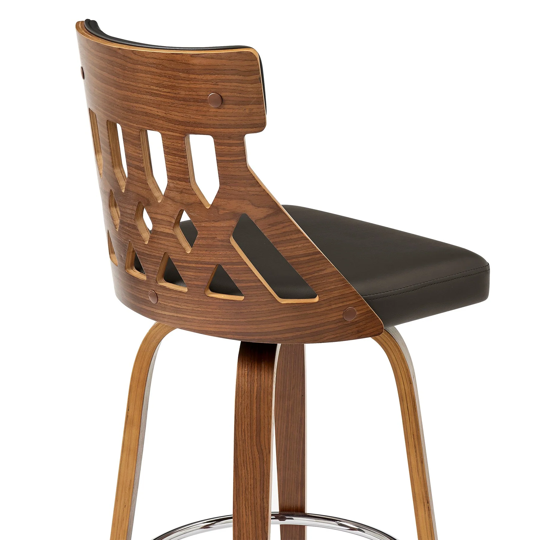 Crux 26" Swivel Counter Stool in Brown Faux Leather and Walnut Wood - Image 7