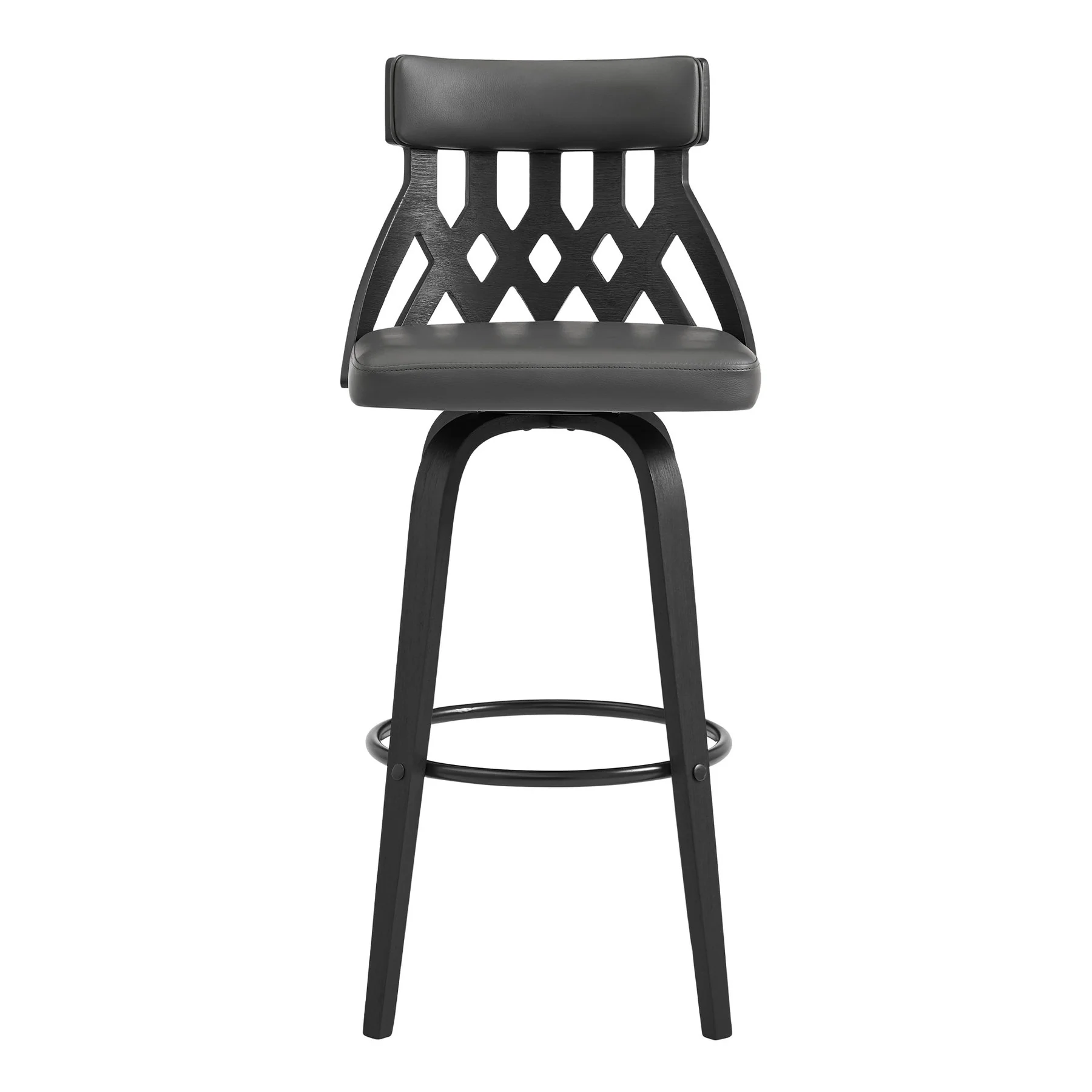 Crux 26" Swivel Counter Stool in Gray Faux Leather and Black Wood - Image 2
