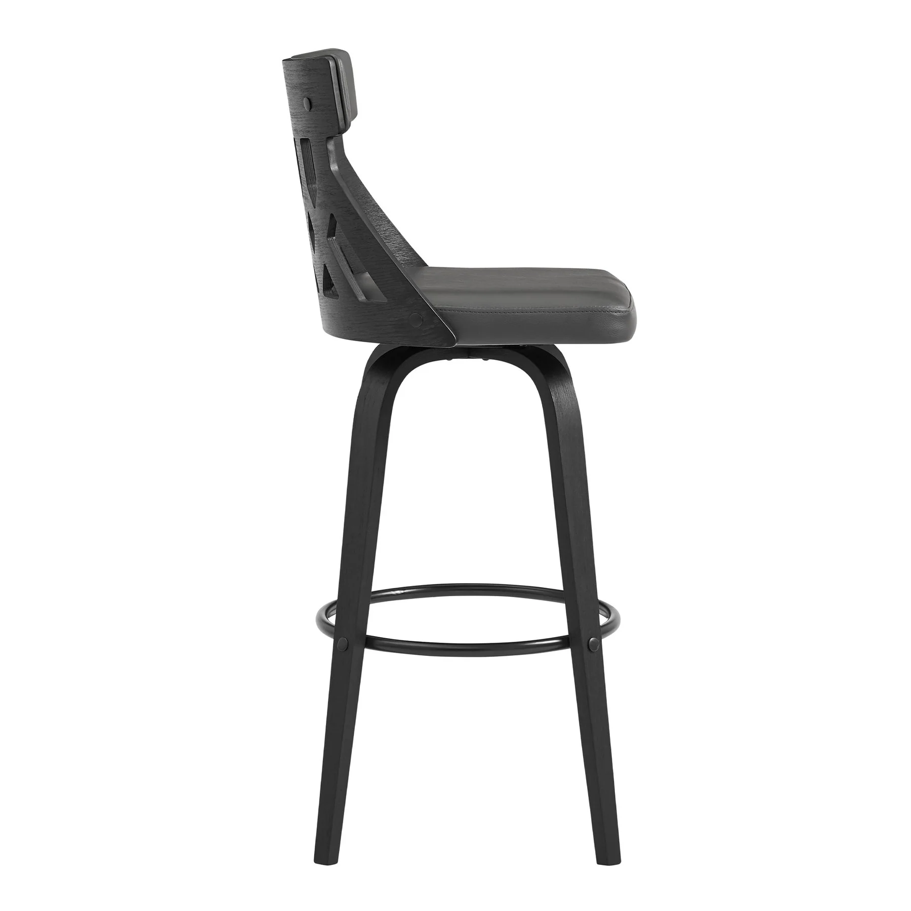 Crux 26" Swivel Counter Stool in Gray Faux Leather and Black Wood - Image 3