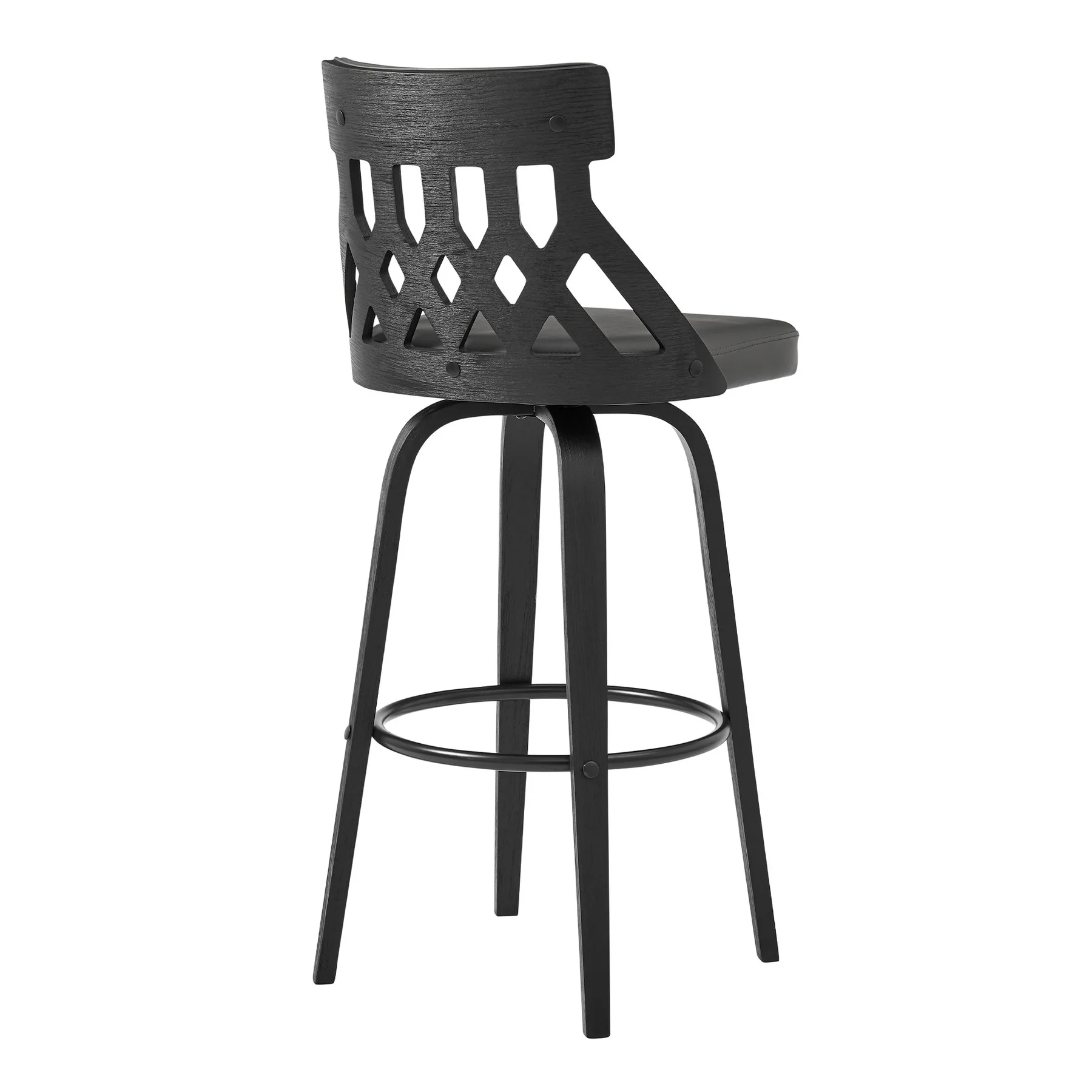 Crux 26" Swivel Counter Stool in Gray Faux Leather and Black Wood - Image 4