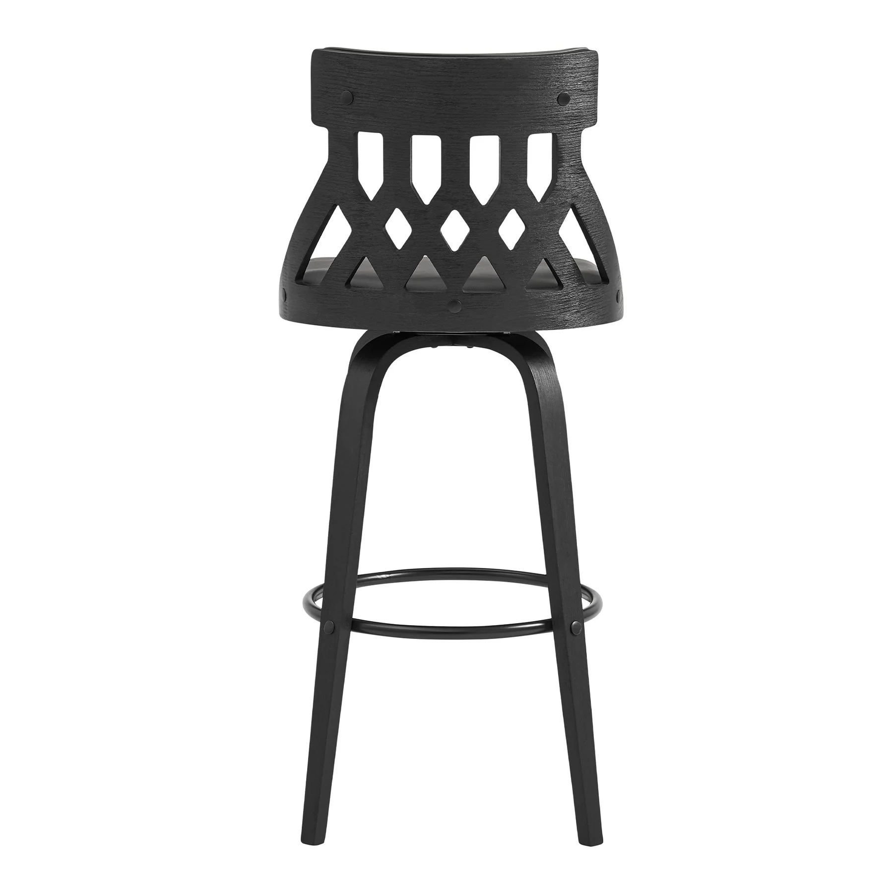 Crux 26" Swivel Counter Stool in Gray Faux Leather and Black Wood - Image 5