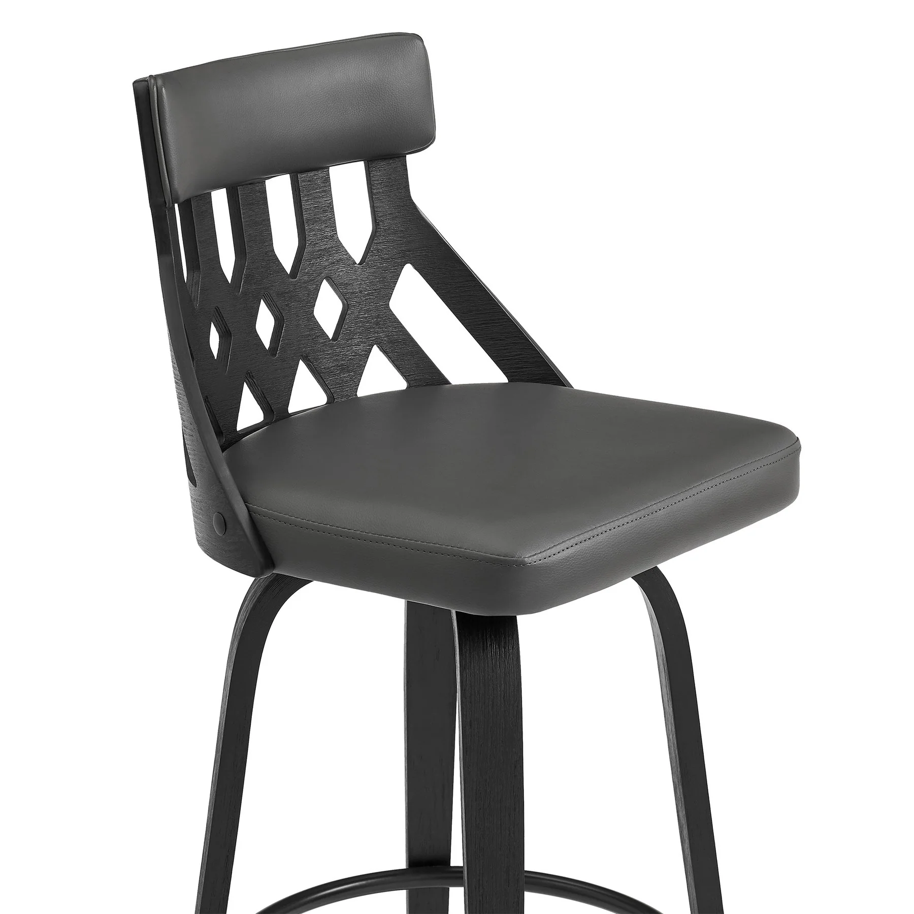 Crux 26" Swivel Counter Stool in Gray Faux Leather and Black Wood - Image 6