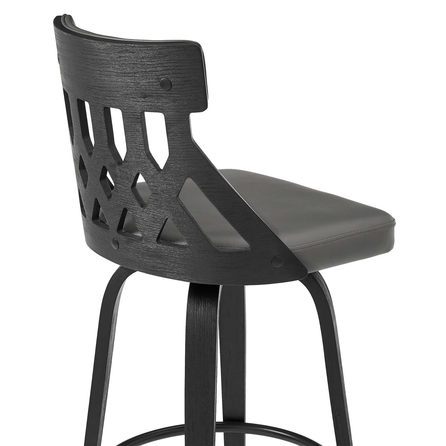 Crux 26" Swivel Counter Stool in Gray Faux Leather and Black Wood - Image 7