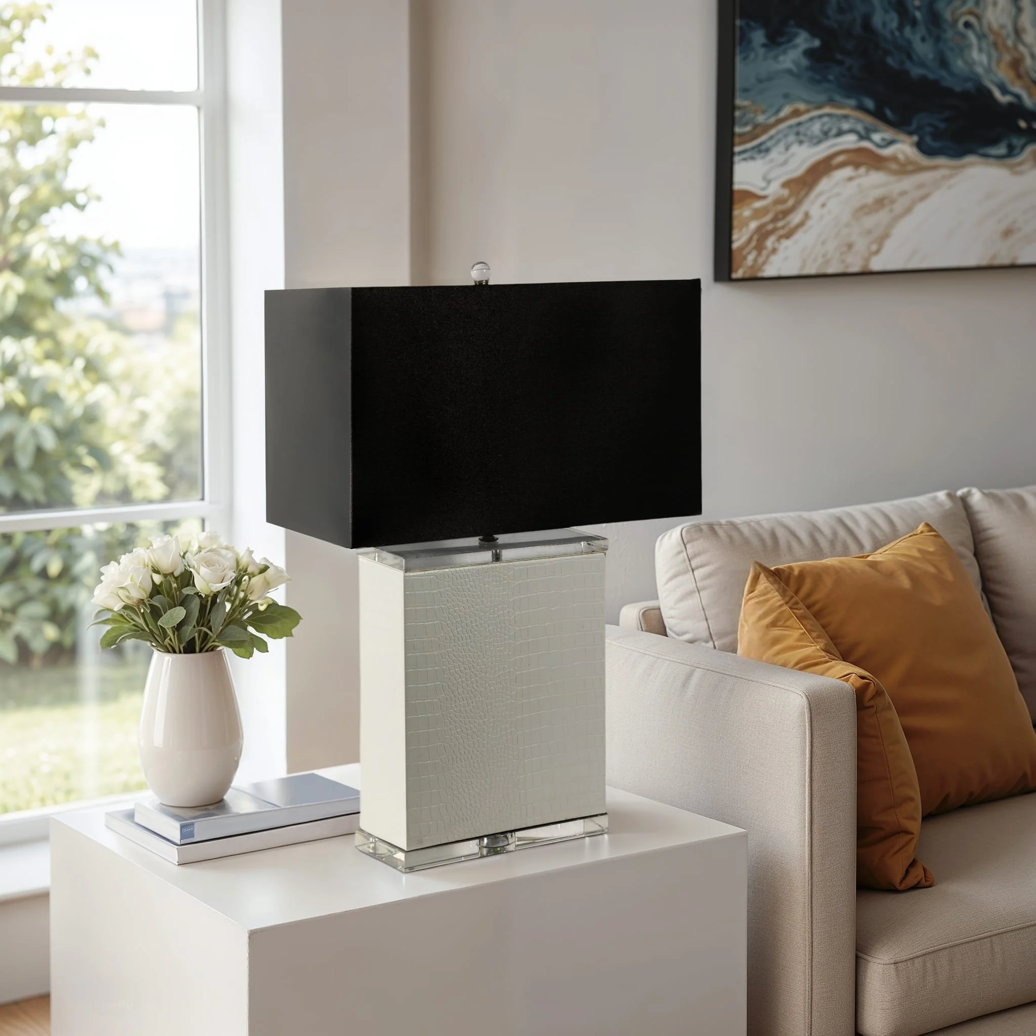 Crystal 29" Table Lamp, White/black - Image 10