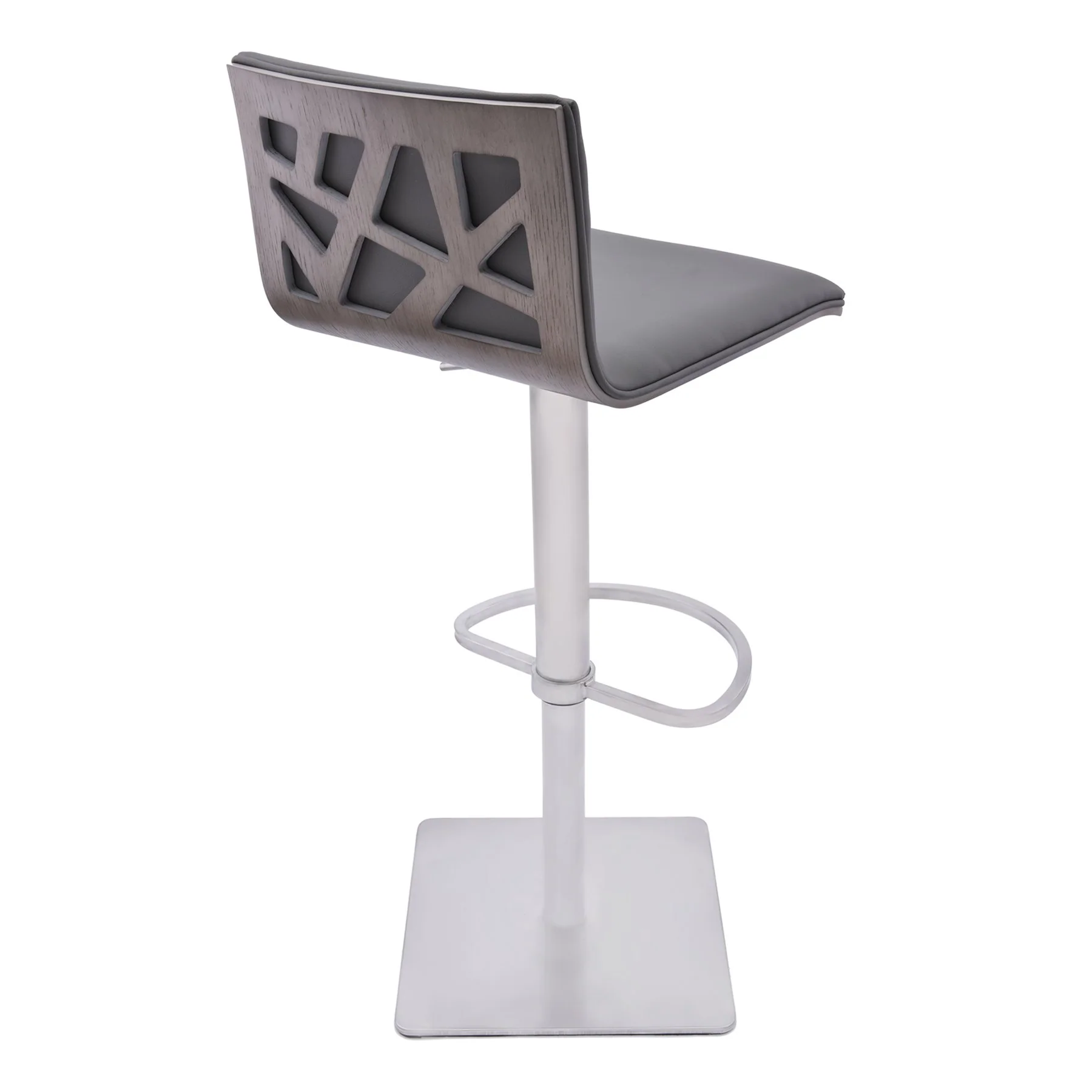 Crystal Adjustable Height Swivel Gray Faux Leather and Gray Walnut Bar Stool with Brushed Stainless Steel Base - Image 2