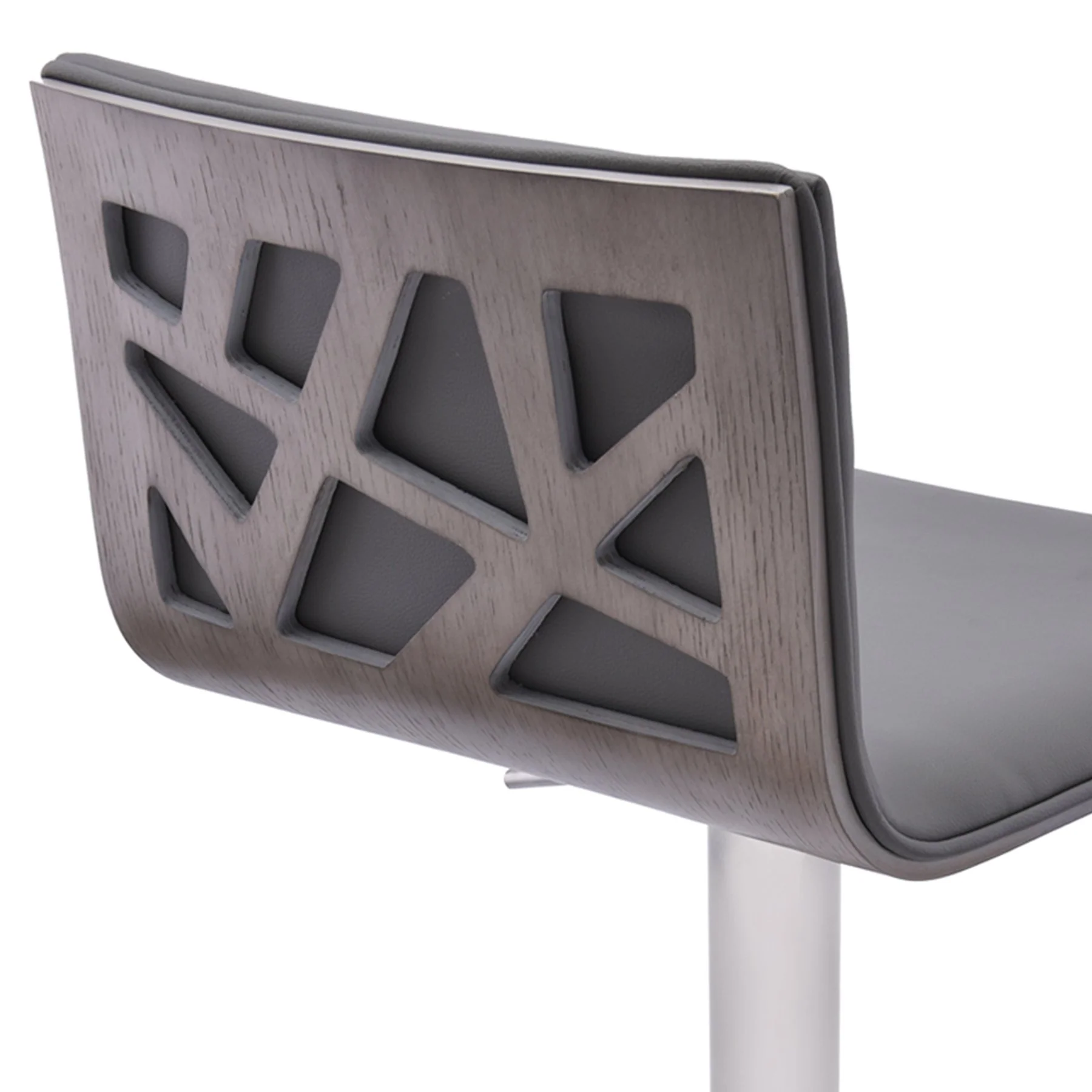 Crystal Adjustable Height Swivel Gray Faux Leather and Gray Walnut Bar Stool with Brushed Stainless Steel Base - Image 4