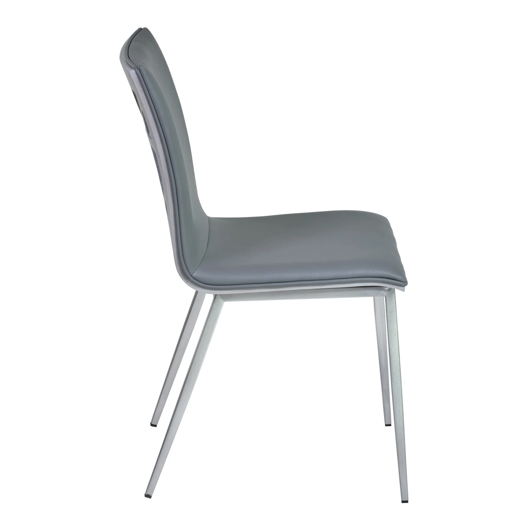 Crystal Dining Chair in Gray Faux Leather with Brushed Stainless Steel Finish and Gray Walnut Veneer Back - Set of 2 - Image 2