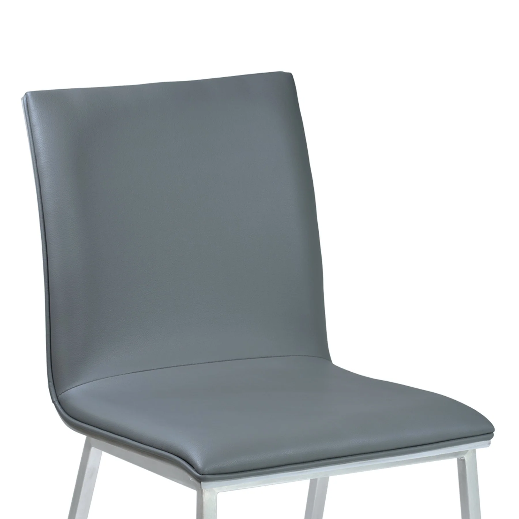 Crystal Dining Chair in Gray Faux Leather with Brushed Stainless Steel Finish and Gray Walnut Veneer Back - Set of 2 - Image 3