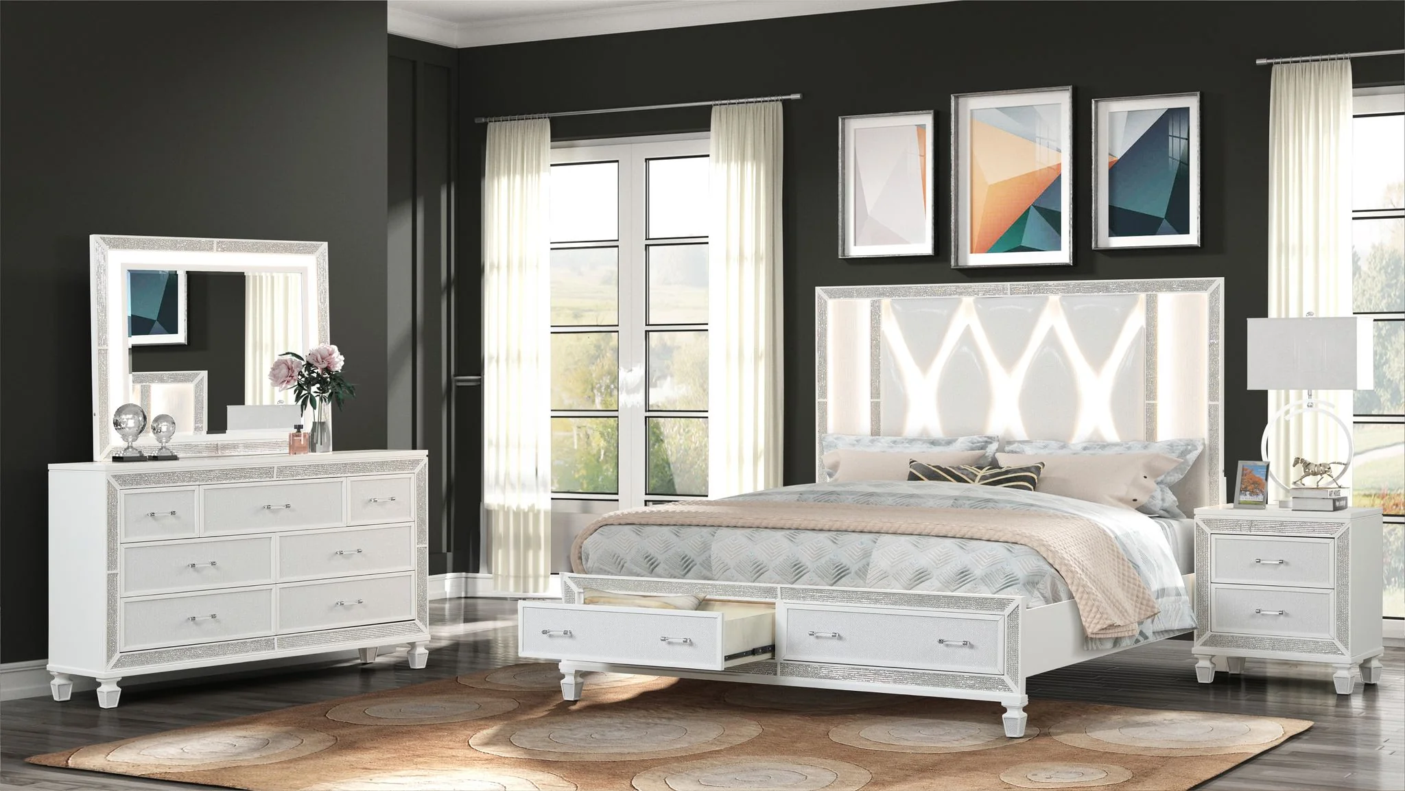 Crystal King 4 Pc Bedroom Set White - Image 18