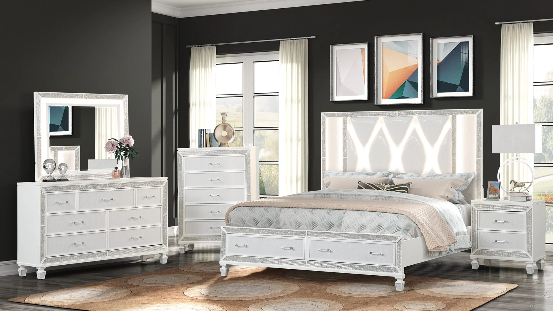 Crystal Queen 5 Pc Bedroom Set White - Image 2
