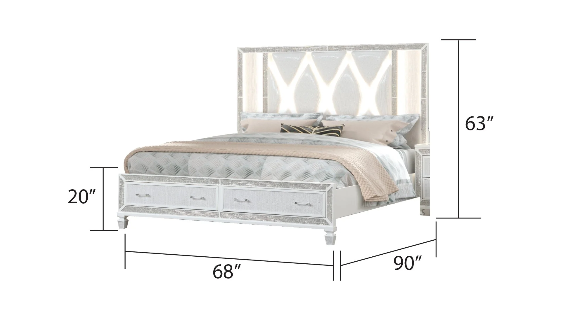 CRYSTAL Queen Bed White - Image 5