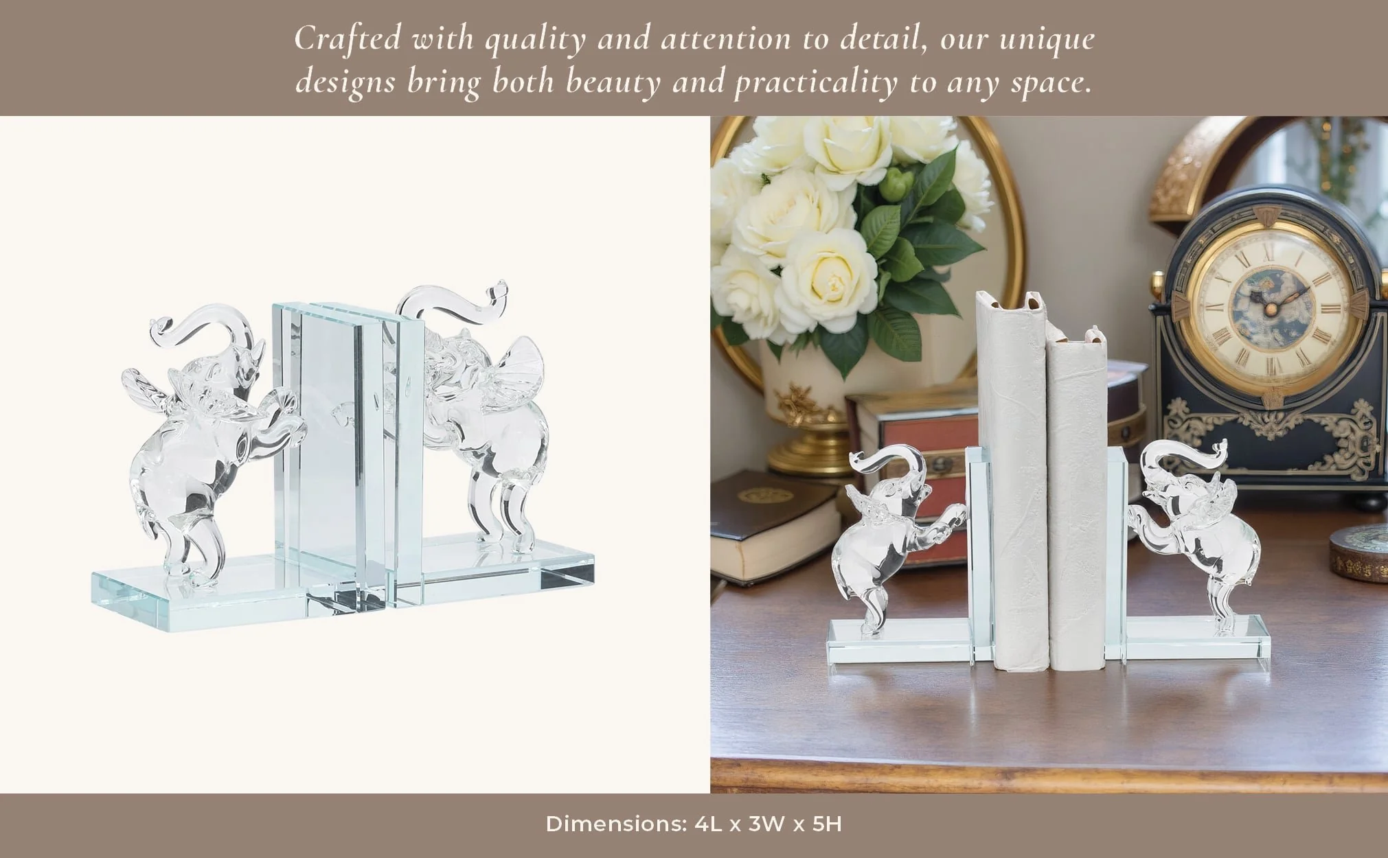 Crystal, S/2 5"h Elephant Bookends - Image 12
