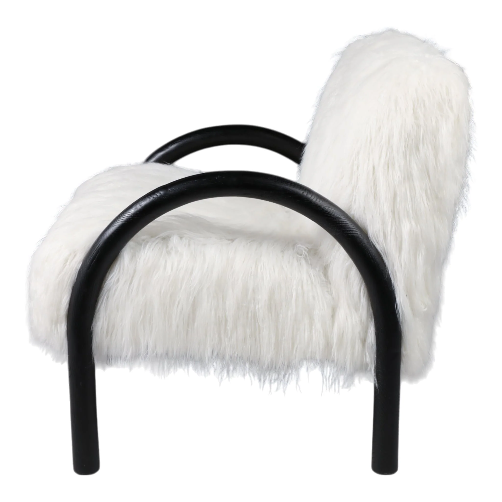 Curved Arm Furry Accent Chair, Ivory - Image 3