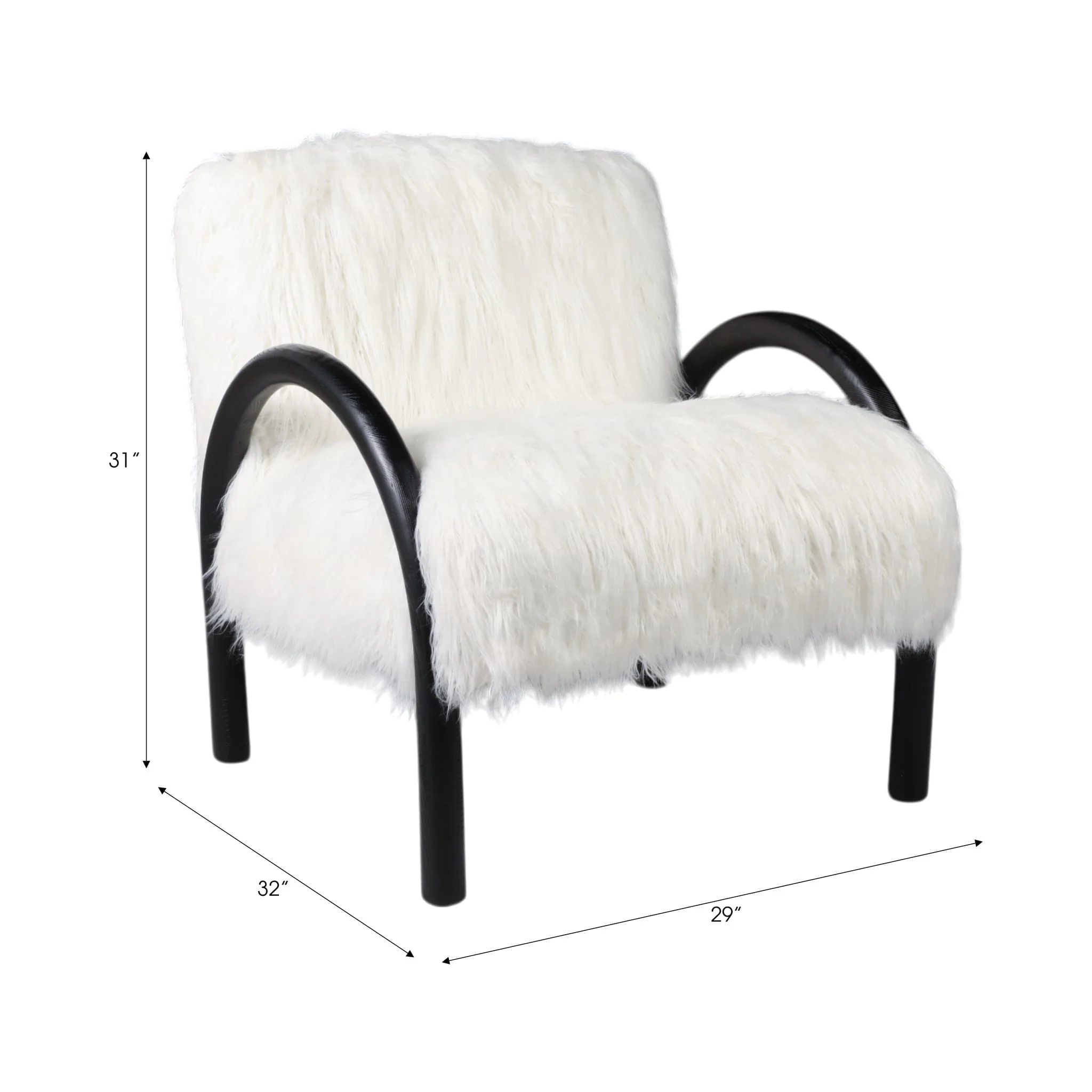 Curved Arm Furry Accent Chair, Ivory - Image 7