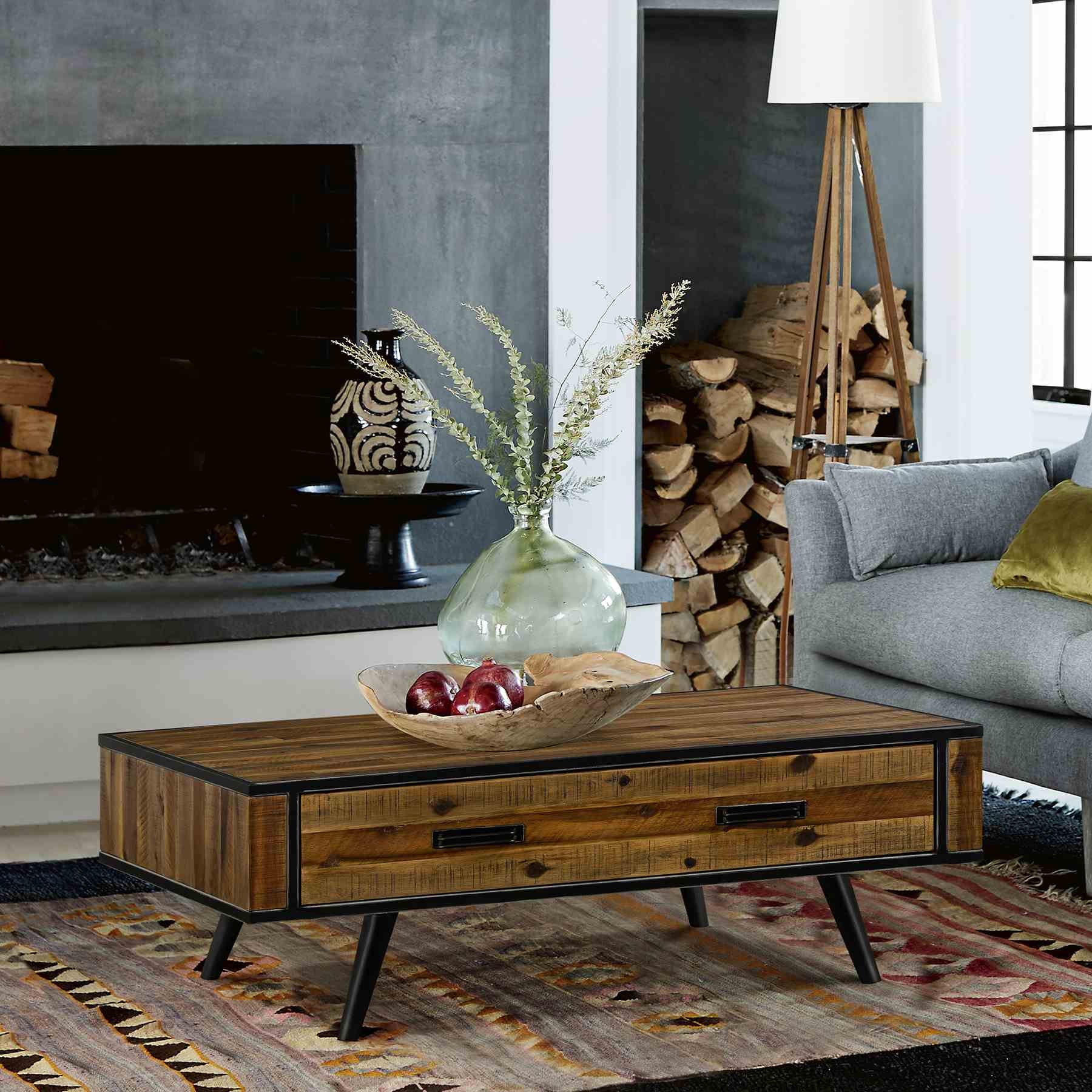 Cusco Rustic Acacia Coffee Table with Drawer - Image 9