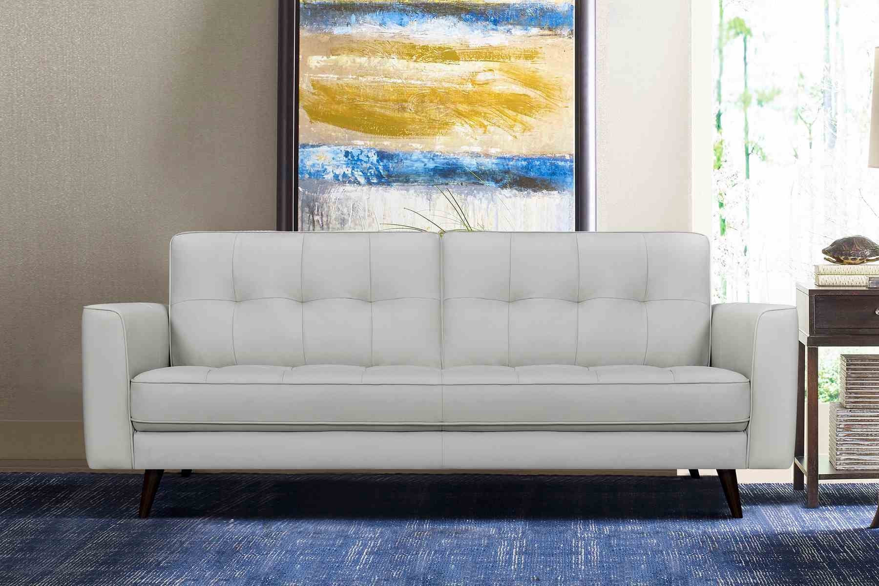 Daeson 86" Mid-Century Modern Dove Gray Genuine Leather Square Arm Sofa - Image 8