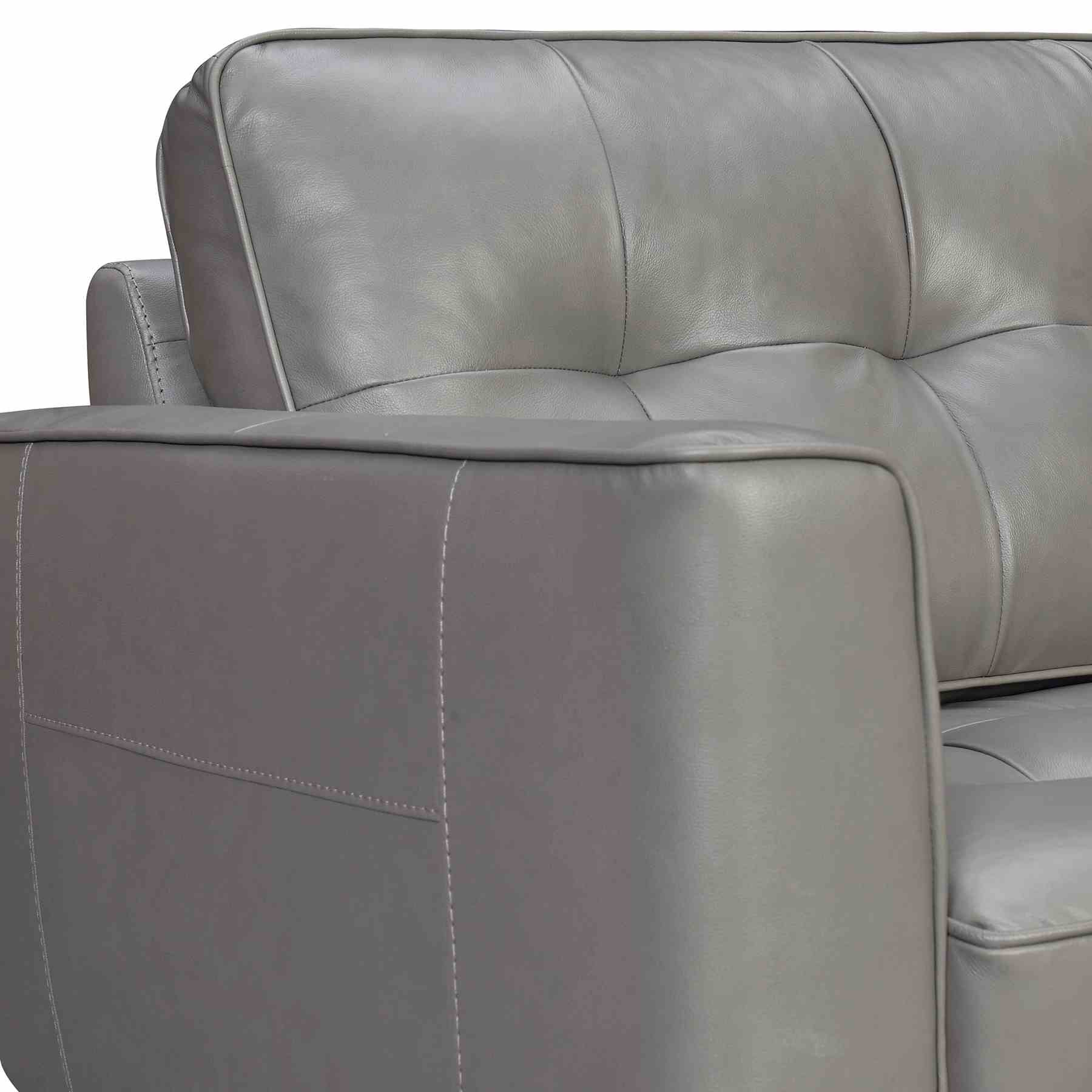 Daeson 86" Mid-Century Modern Gray Genuine Leather Square Arm Sofa - Image 4