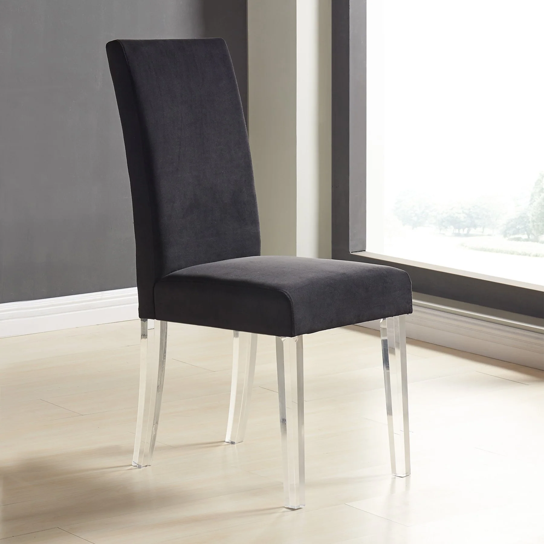 Dalia Modern and Contemporary Dining Chair in Black Velvet with Acrylic Legs - Set of 2 - Image 2