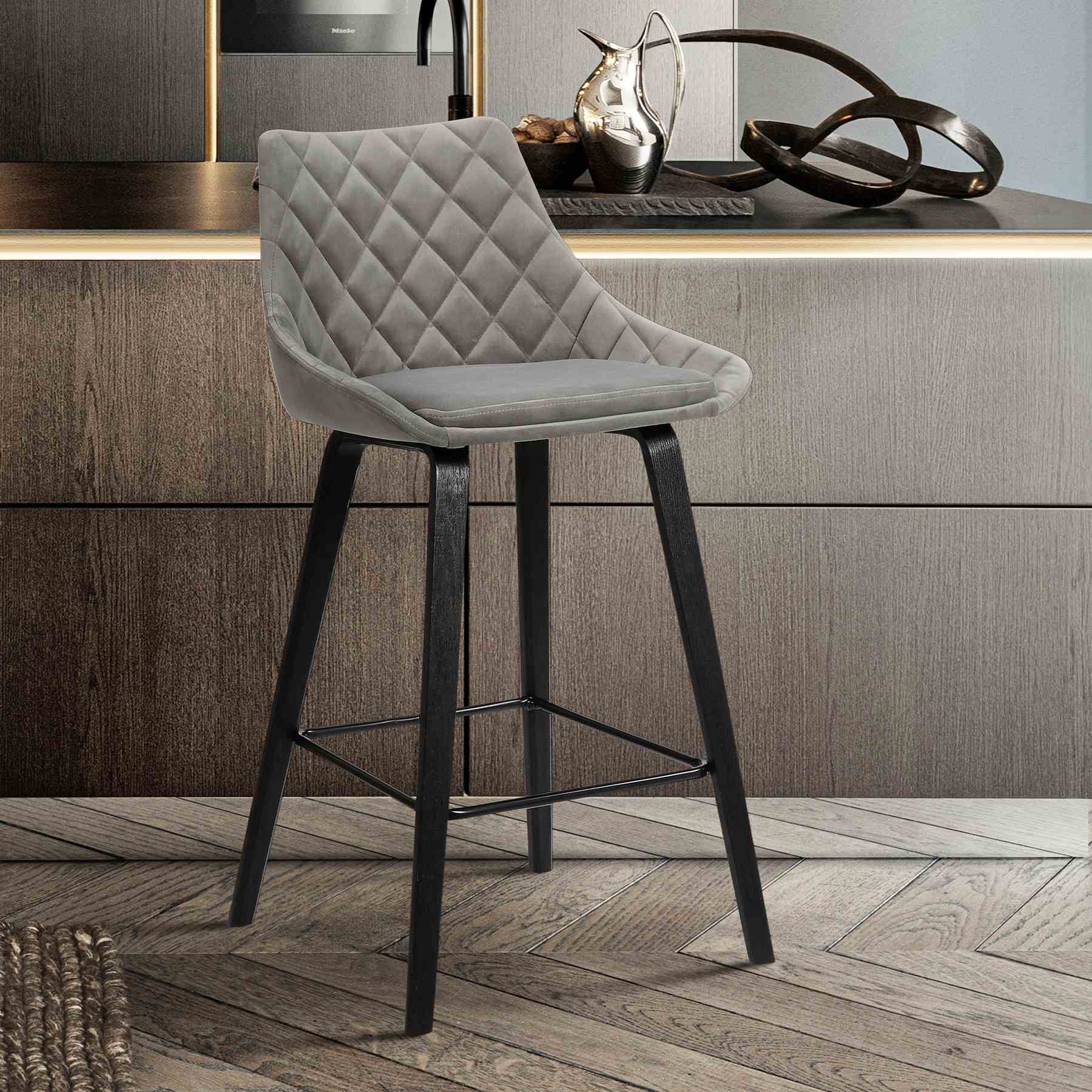 Dani 26" Gray Velvet Barstool in Black Brushed Wood Finish - Image 7