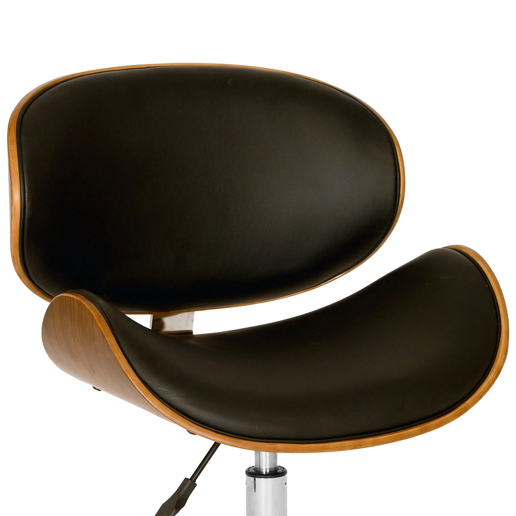 Daphne Modern Office Chair In Chrome Finish with Black Faux Leather And Walnut Veneer Back - Image 2