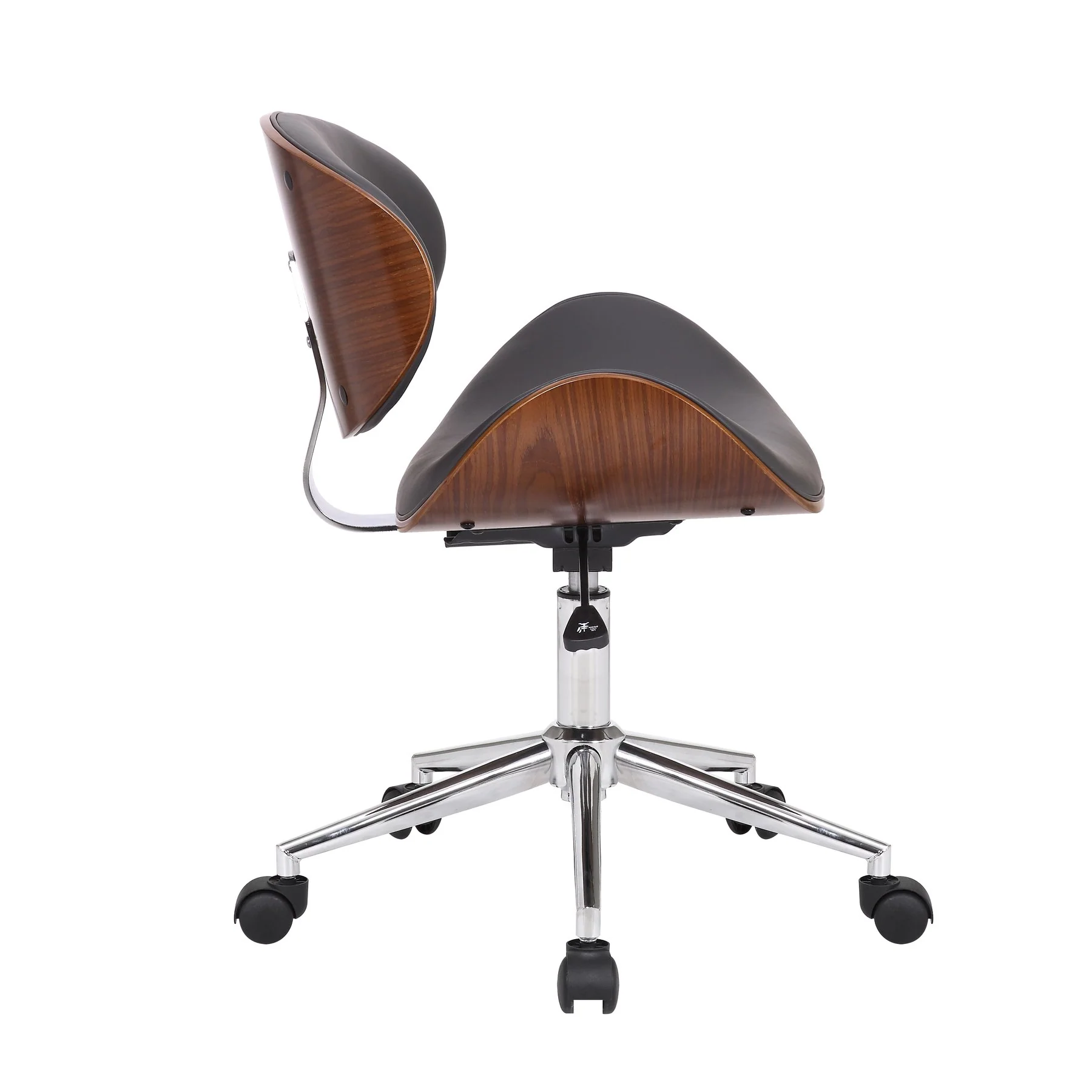Daphne Modern Office Chair In Chrome Finish with Gray Faux Leather And Walnut Veneer Back - Image 3