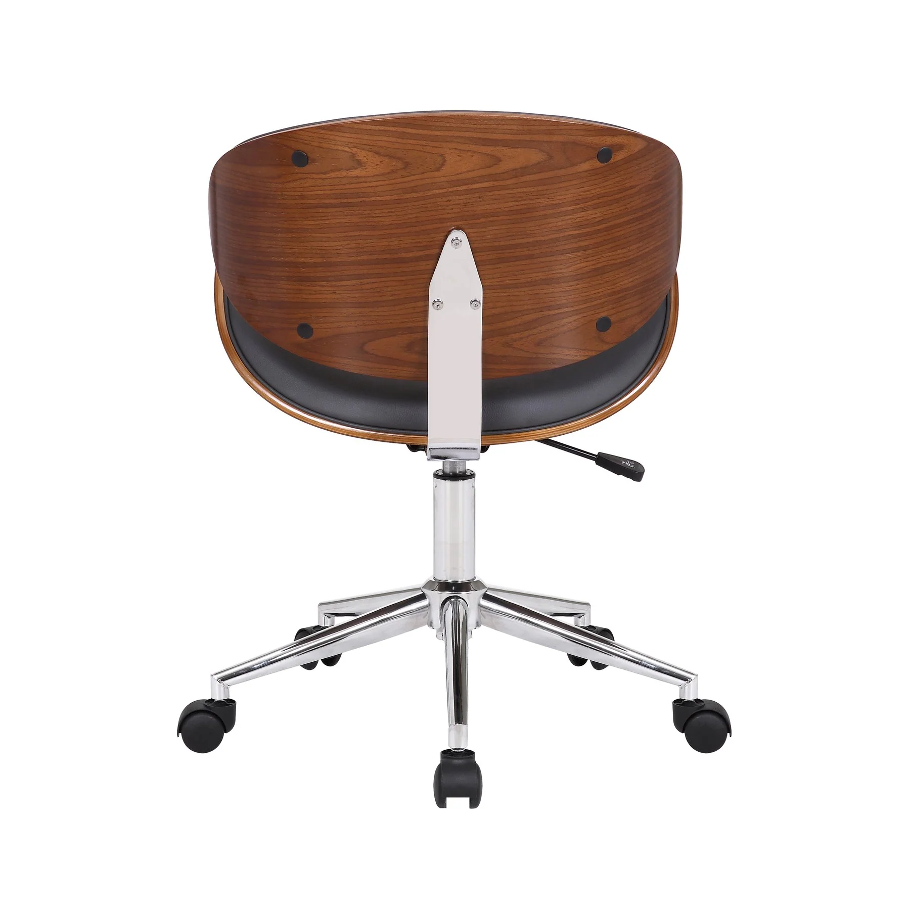Daphne Modern Office Chair In Chrome Finish with Gray Faux Leather And Walnut Veneer Back - Image 5