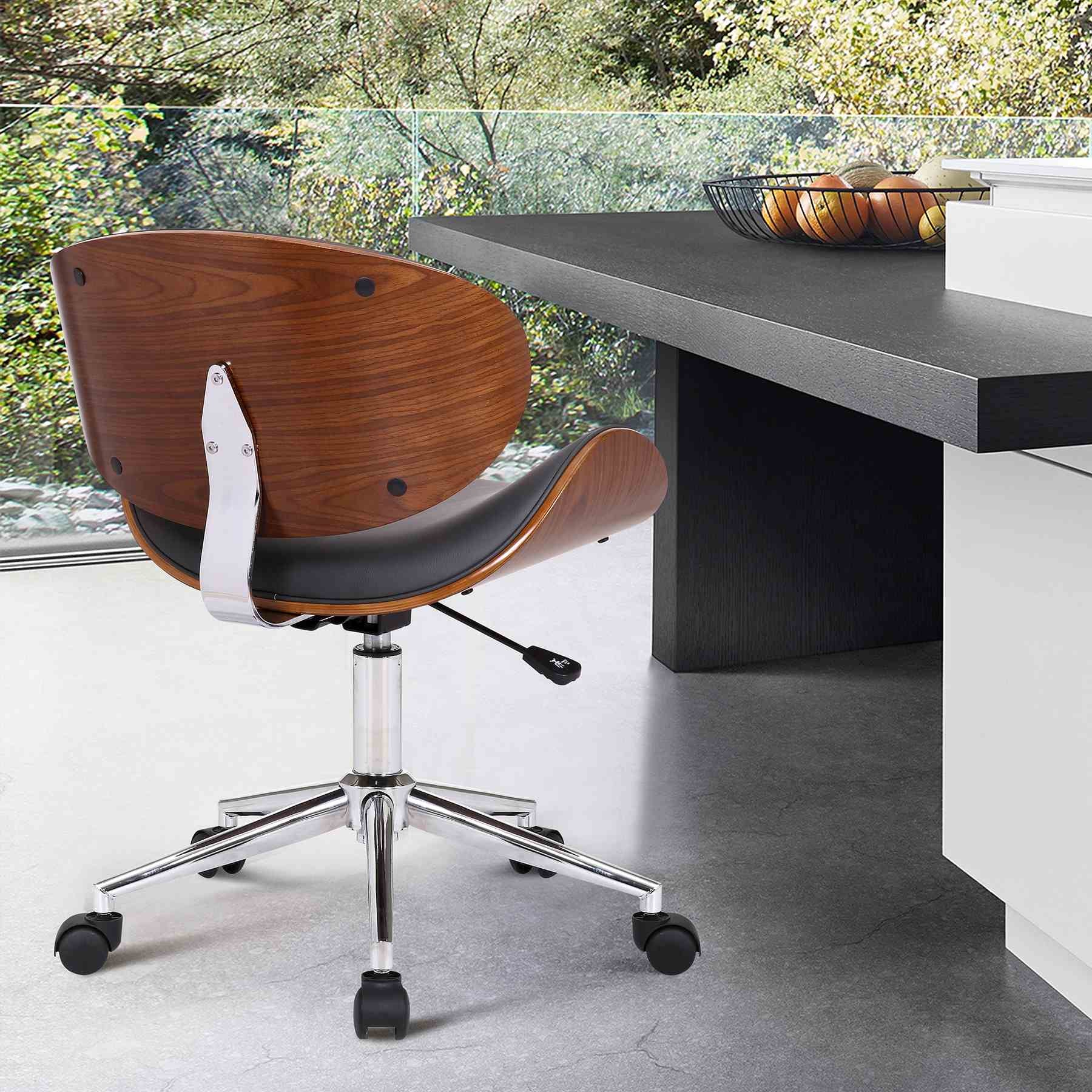 Daphne Modern Office Chair In Chrome Finish with Gray Faux Leather And Walnut Veneer Back - Image 6