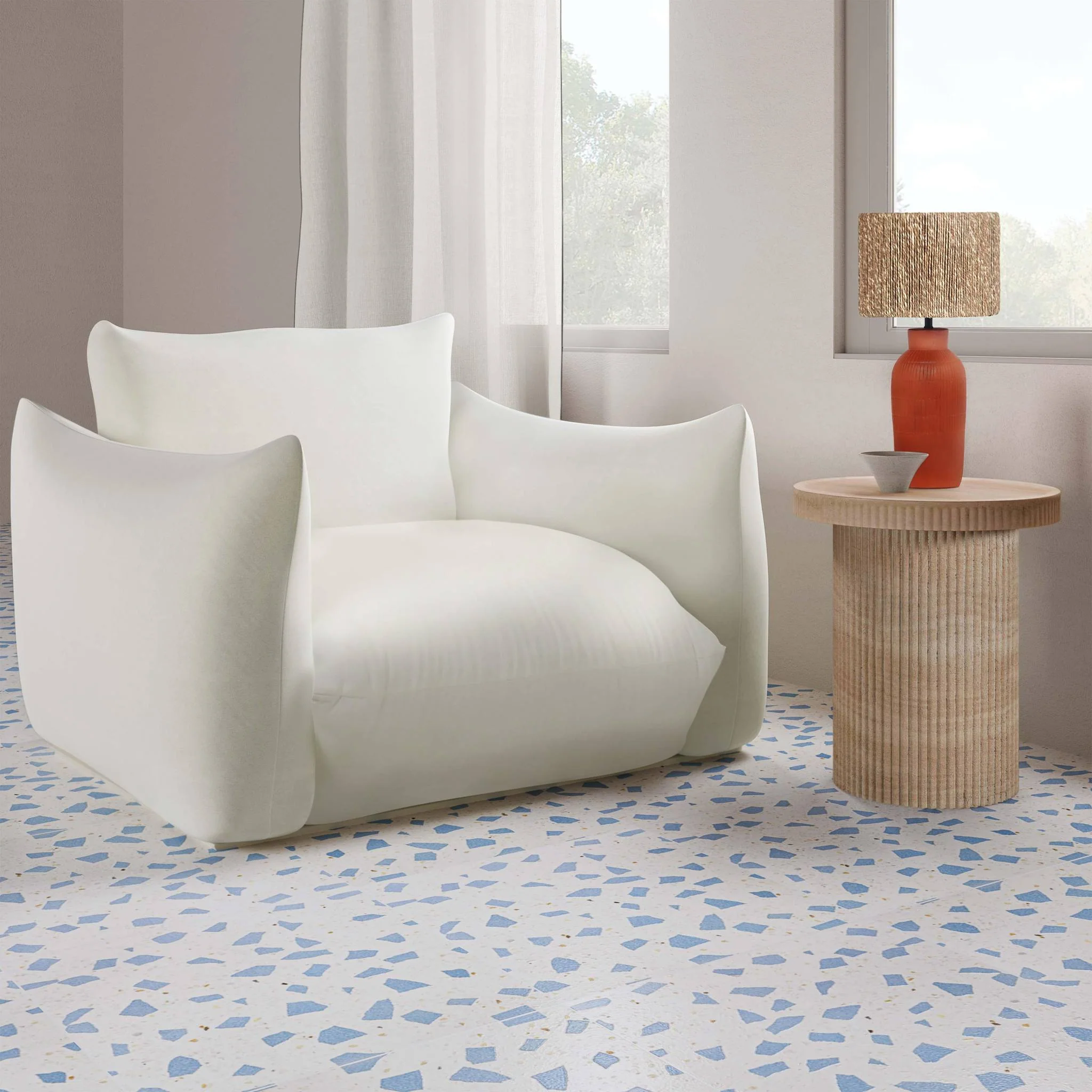 Darcy Faux Travertine Concrete Side Table - Image 7