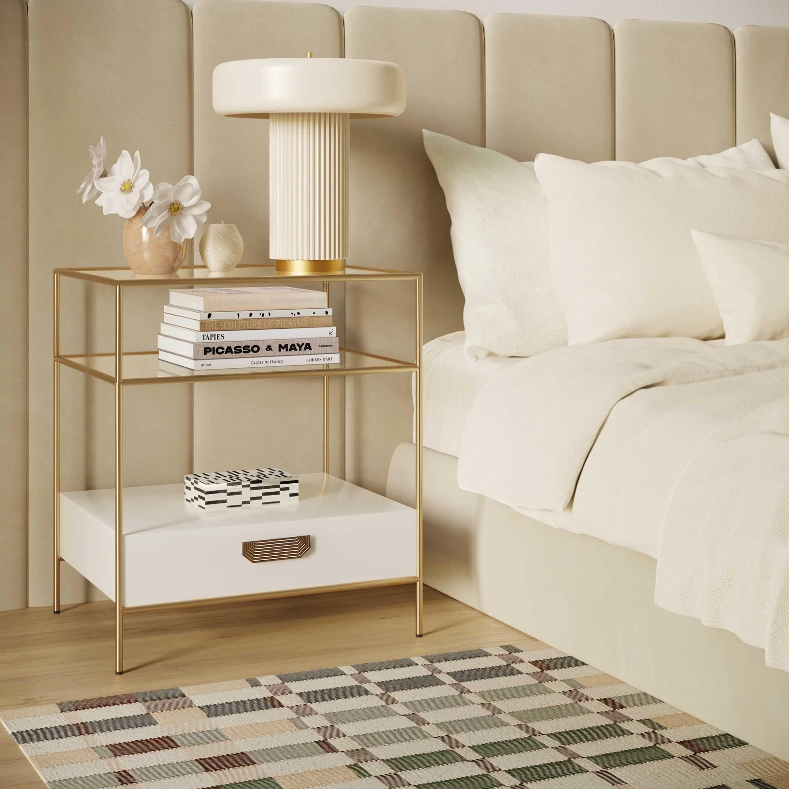 Darla Cream Glass Nightstand - Image 2