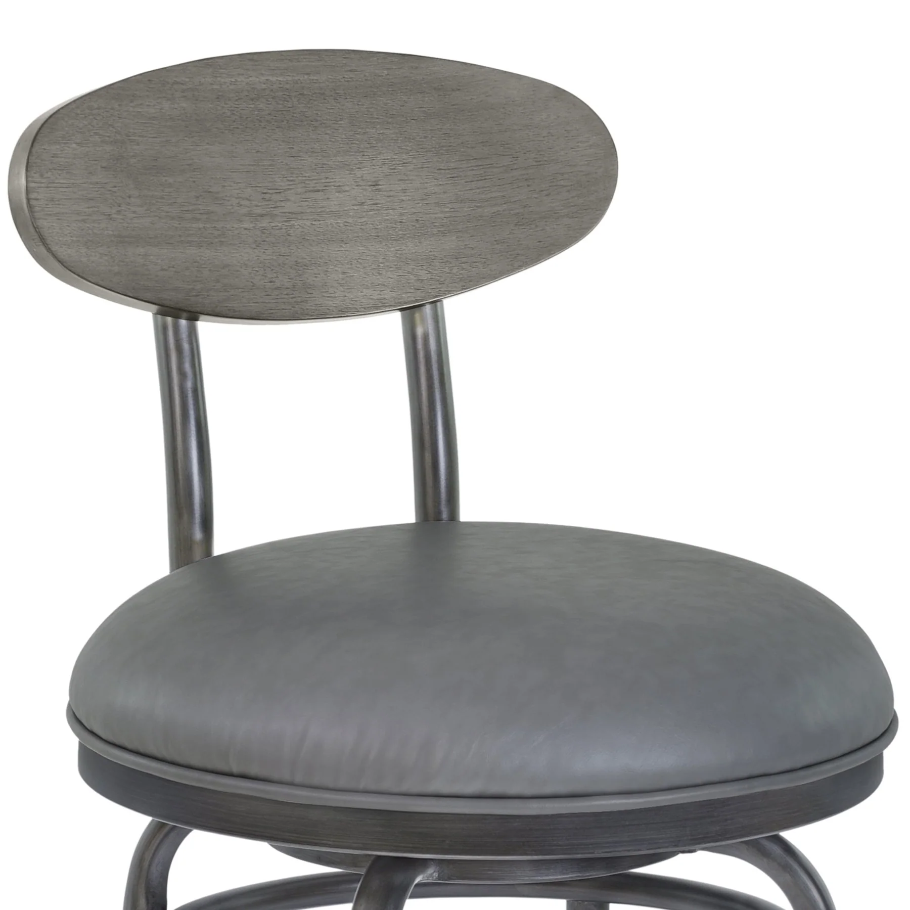 Davis 30" Bar Height Metal Swivel Barstool in Vintage Gray Faux Leather with Mineral Finish and Gray Walnut Wood Back - Image 4