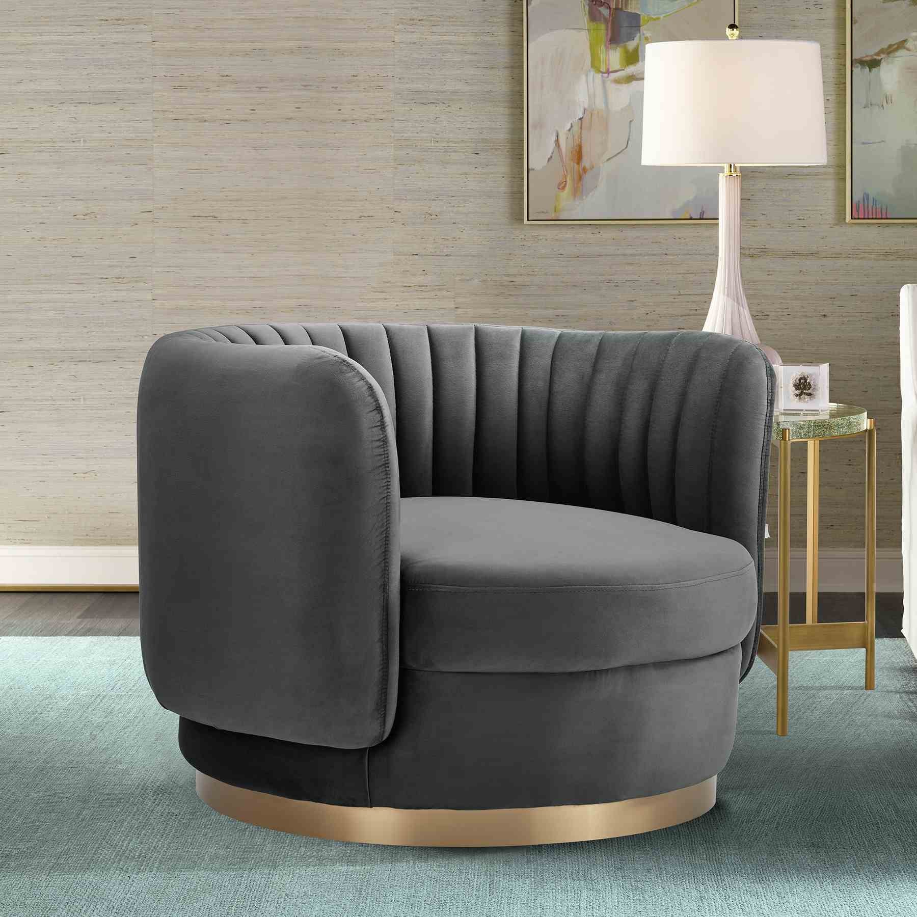 Davy Dark Gray Velvet Swivel Accent Chair - Image 7