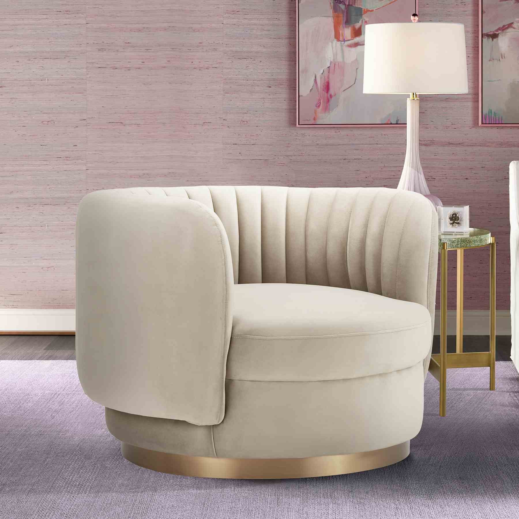 Davy Taupe Velvet Swivel Accent Chair with Gold Base - Image 7