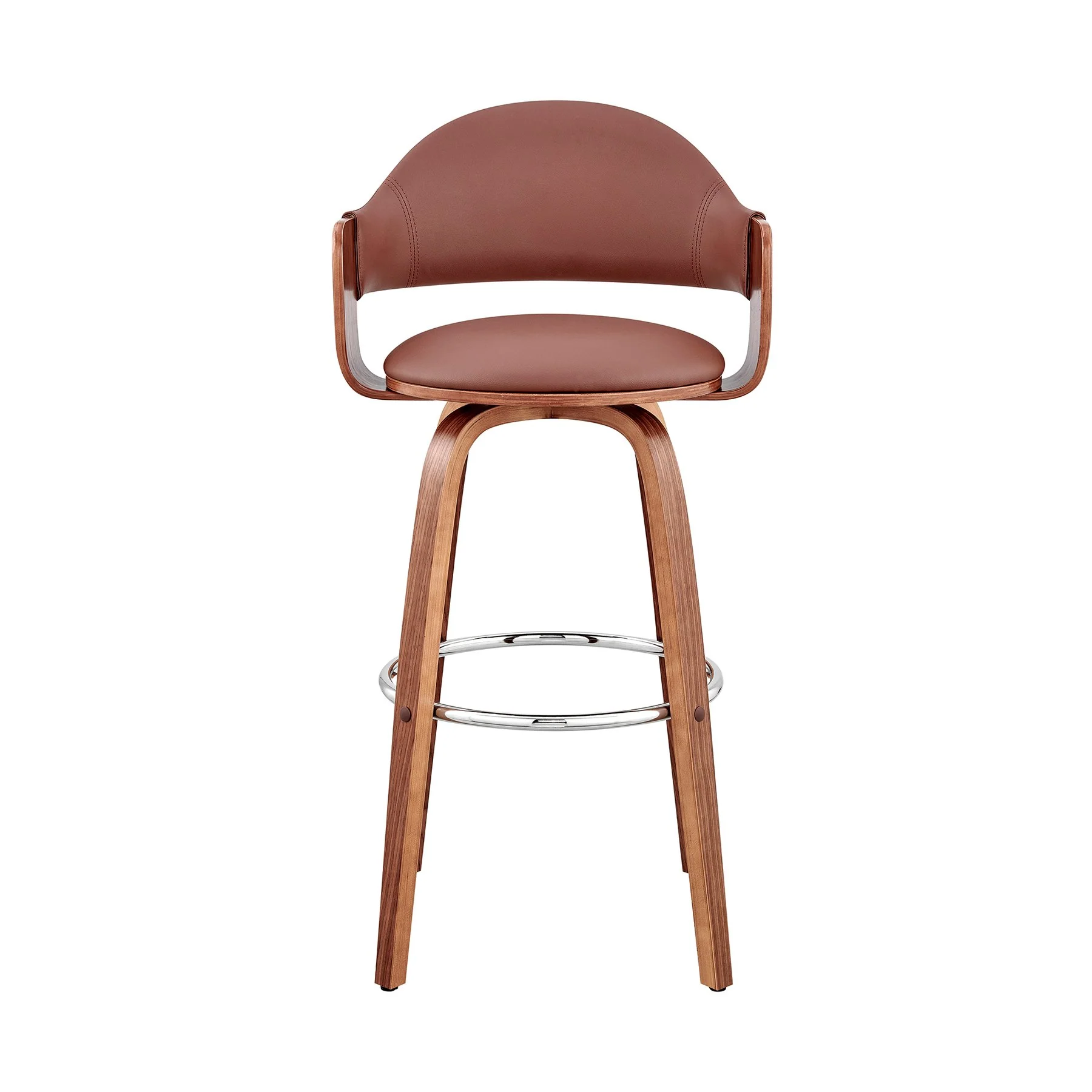 Daxton 26" Brown Faux Leather and Walnut Wood Bar Stool - Image 2
