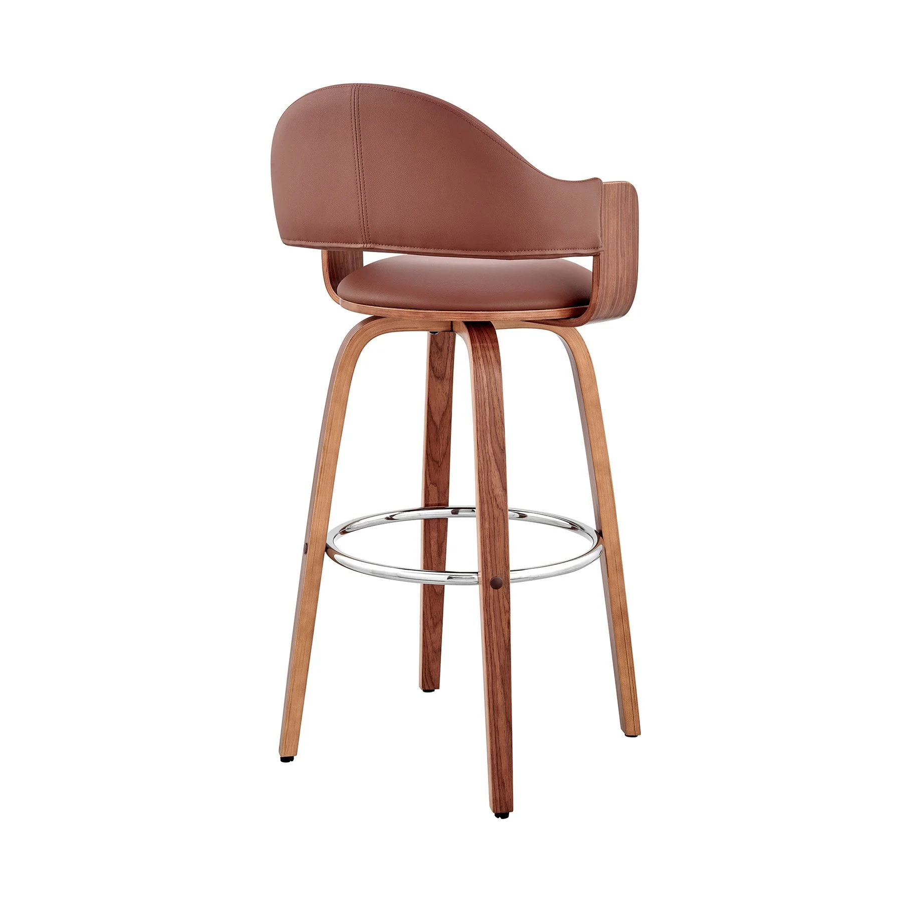 Daxton 26" Brown Faux Leather and Walnut Wood Bar Stool - Image 4
