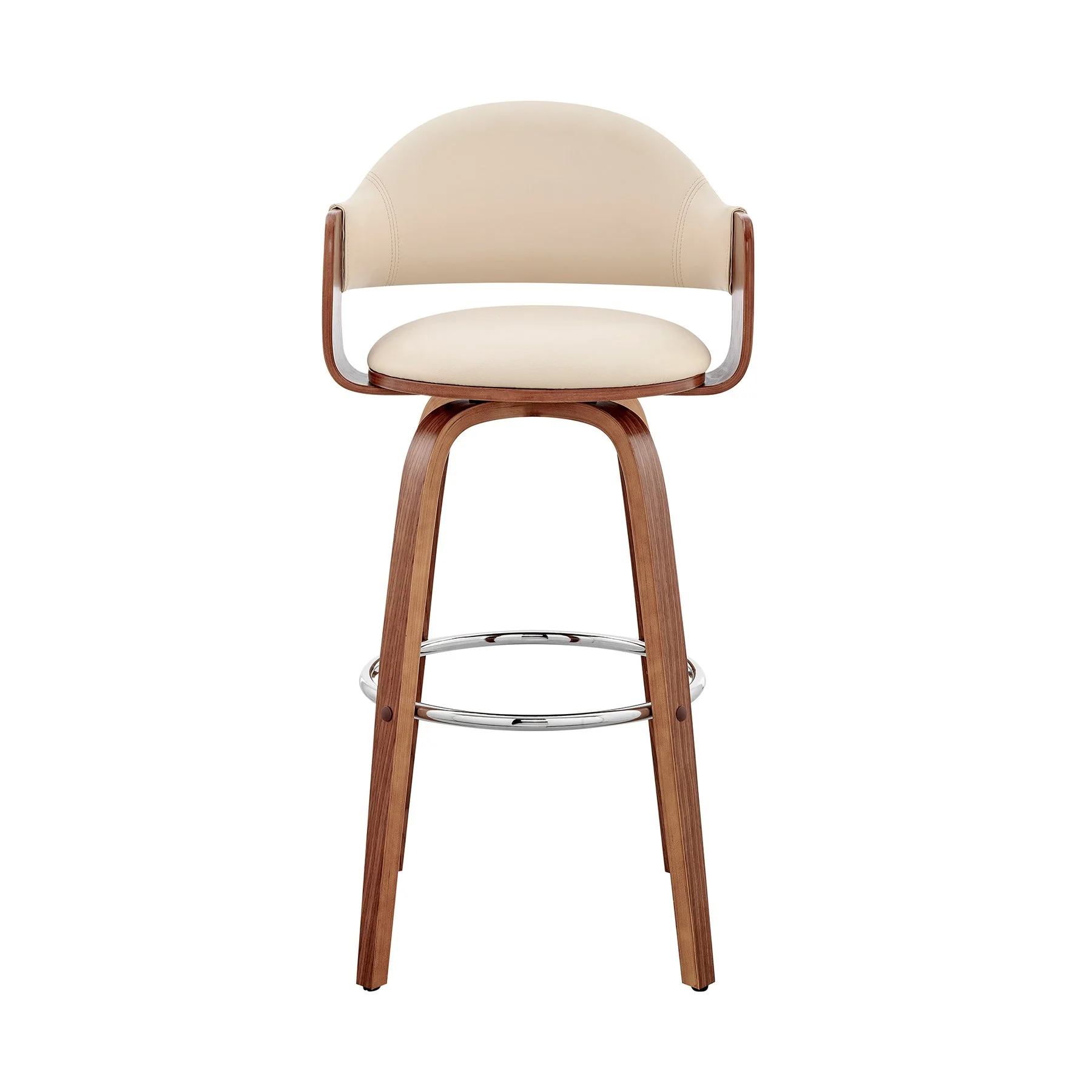 Daxton 26" Cream Faux Leather and Walnut Wood Bar Stool - Image 2