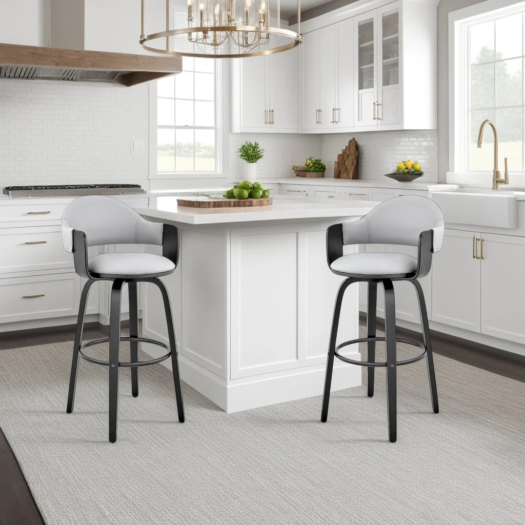 Daxton 26" Gray Faux Leather and Black Wood Bar Stool - Image 11