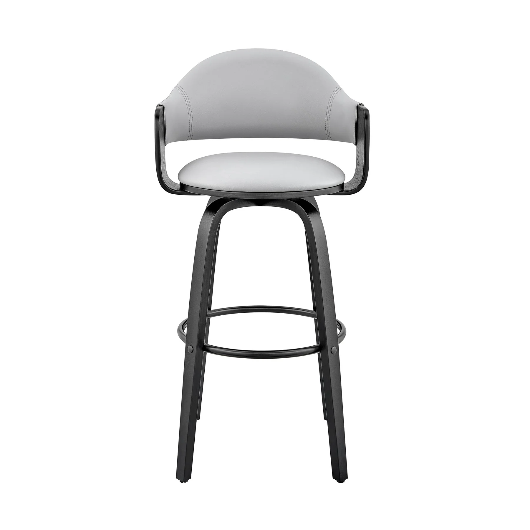 Daxton 26" Gray Faux Leather and Black Wood Bar Stool - Image 2