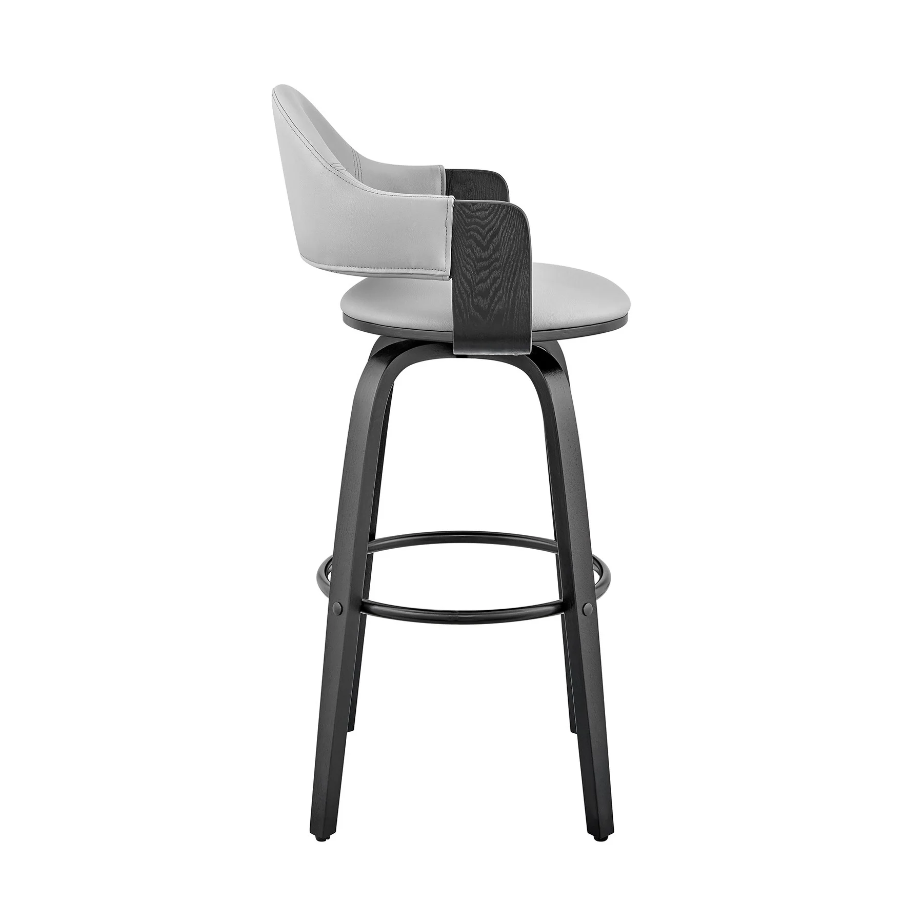 Daxton 26" Gray Faux Leather and Black Wood Bar Stool - Image 3
