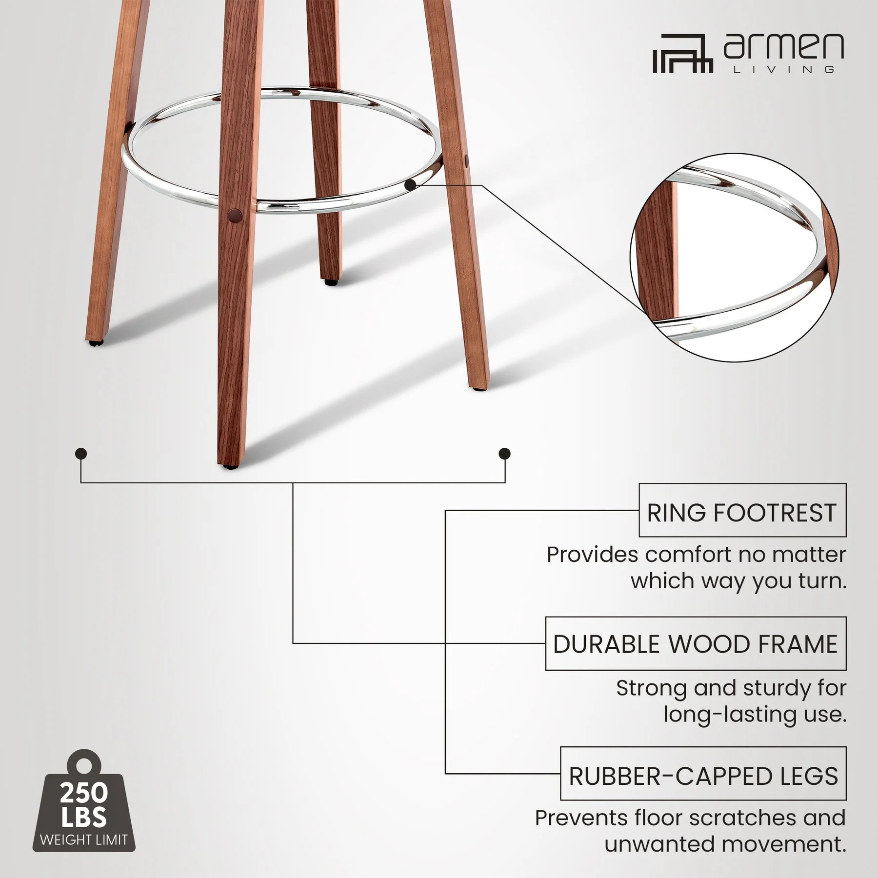 Daxton 30" Brown Faux Leather and Walnut Wood Bar Stool - Image 13