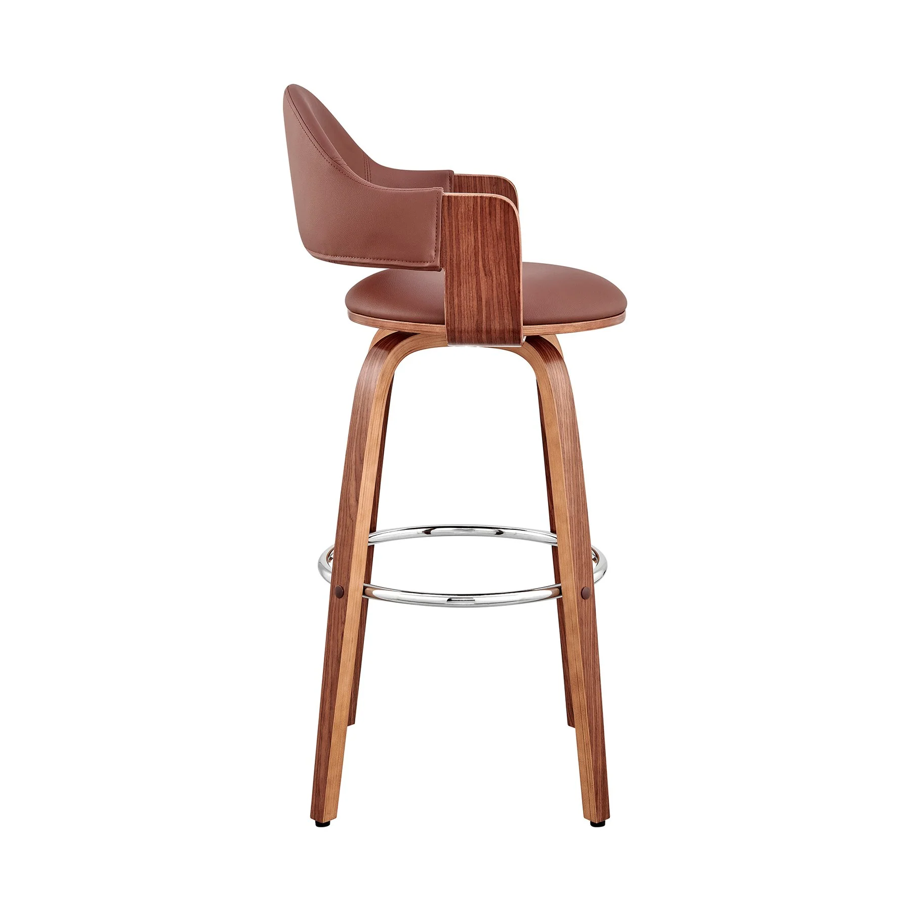 Daxton 30" Brown Faux Leather and Walnut Wood Bar Stool - Image 3