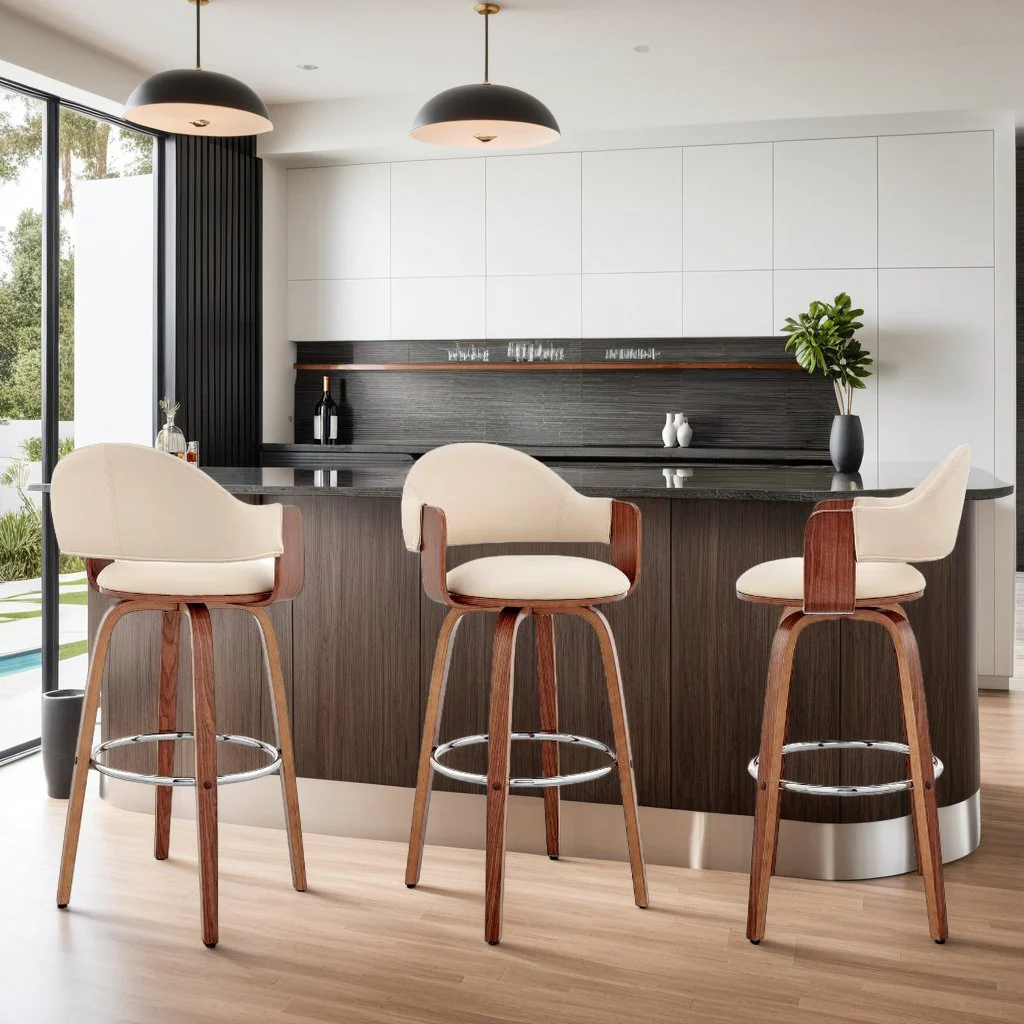 Daxton 30" Cream Faux Leather and Walnut Wood Bar Stool - Image 11