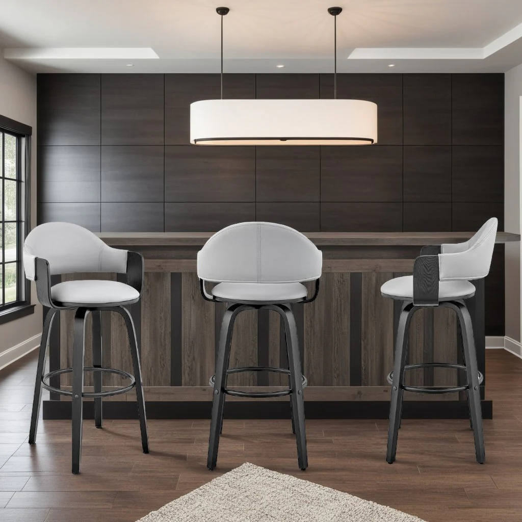 Daxton 30" Gray Faux Leather and Black Wood Bar Stool - Image 11