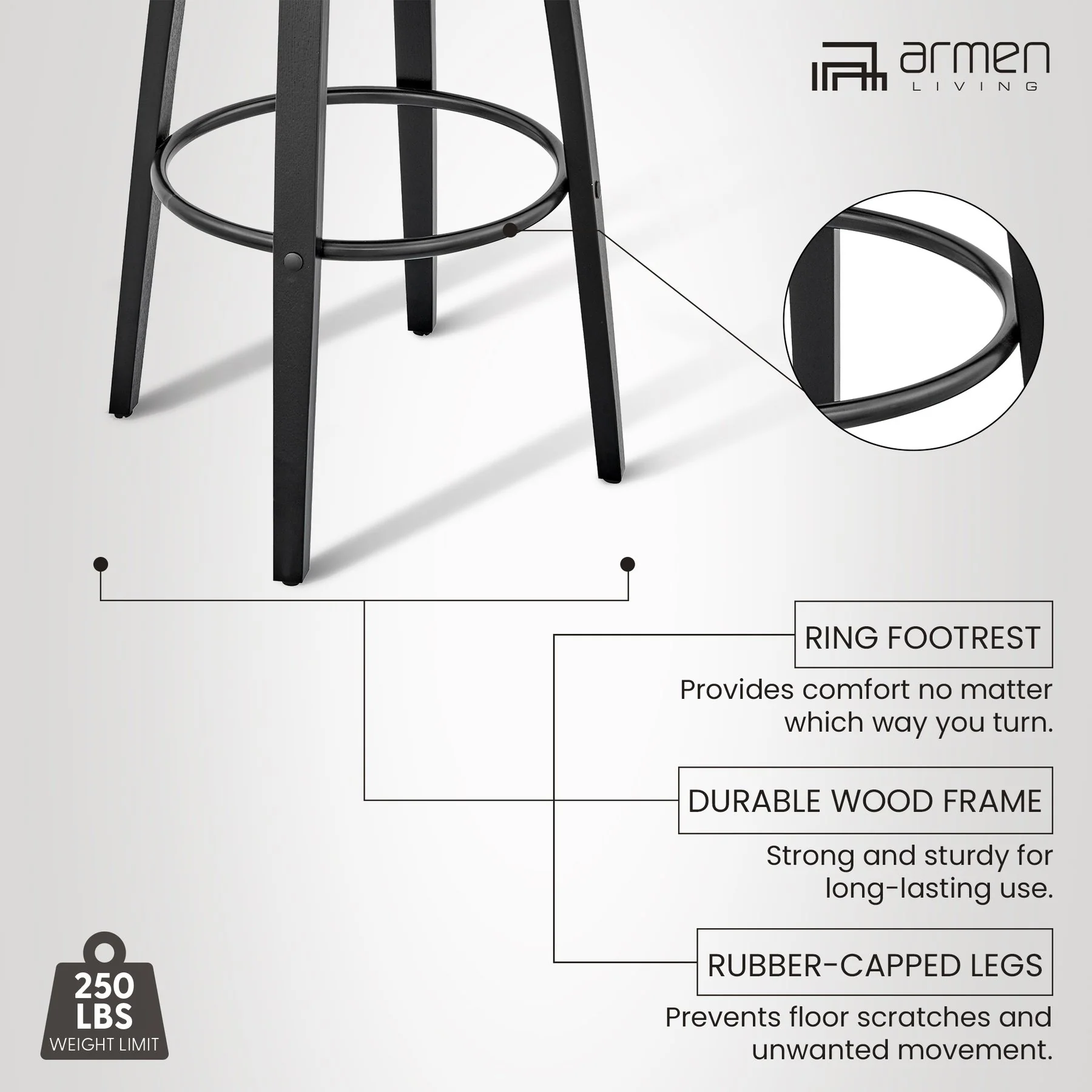 Daxton 30" Gray Faux Leather and Black Wood Bar Stool - Image 13