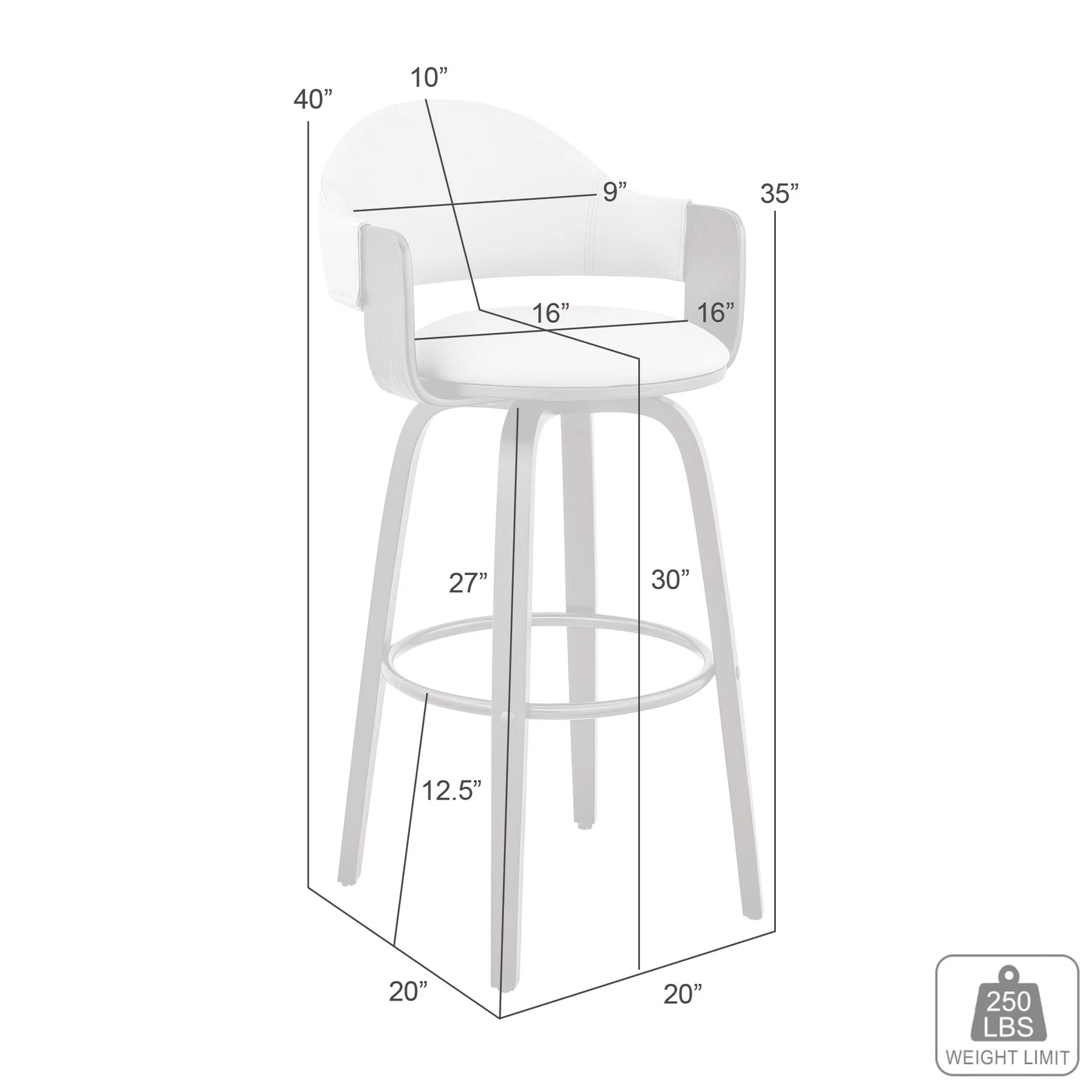 Daxton 30" Gray Faux Leather and Walnut Wood Bar Stool - Image 10
