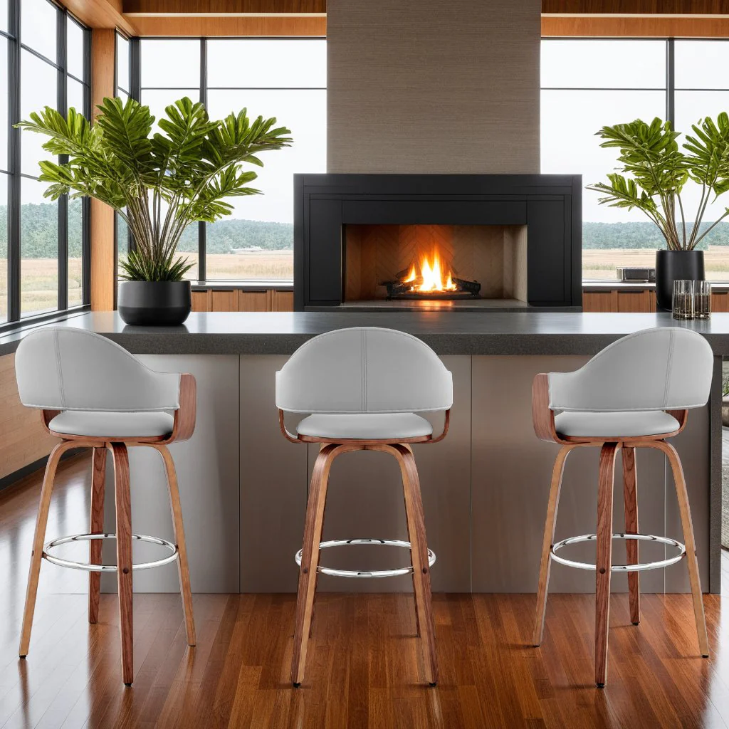 Daxton 30" Gray Faux Leather and Walnut Wood Bar Stool - Image 11