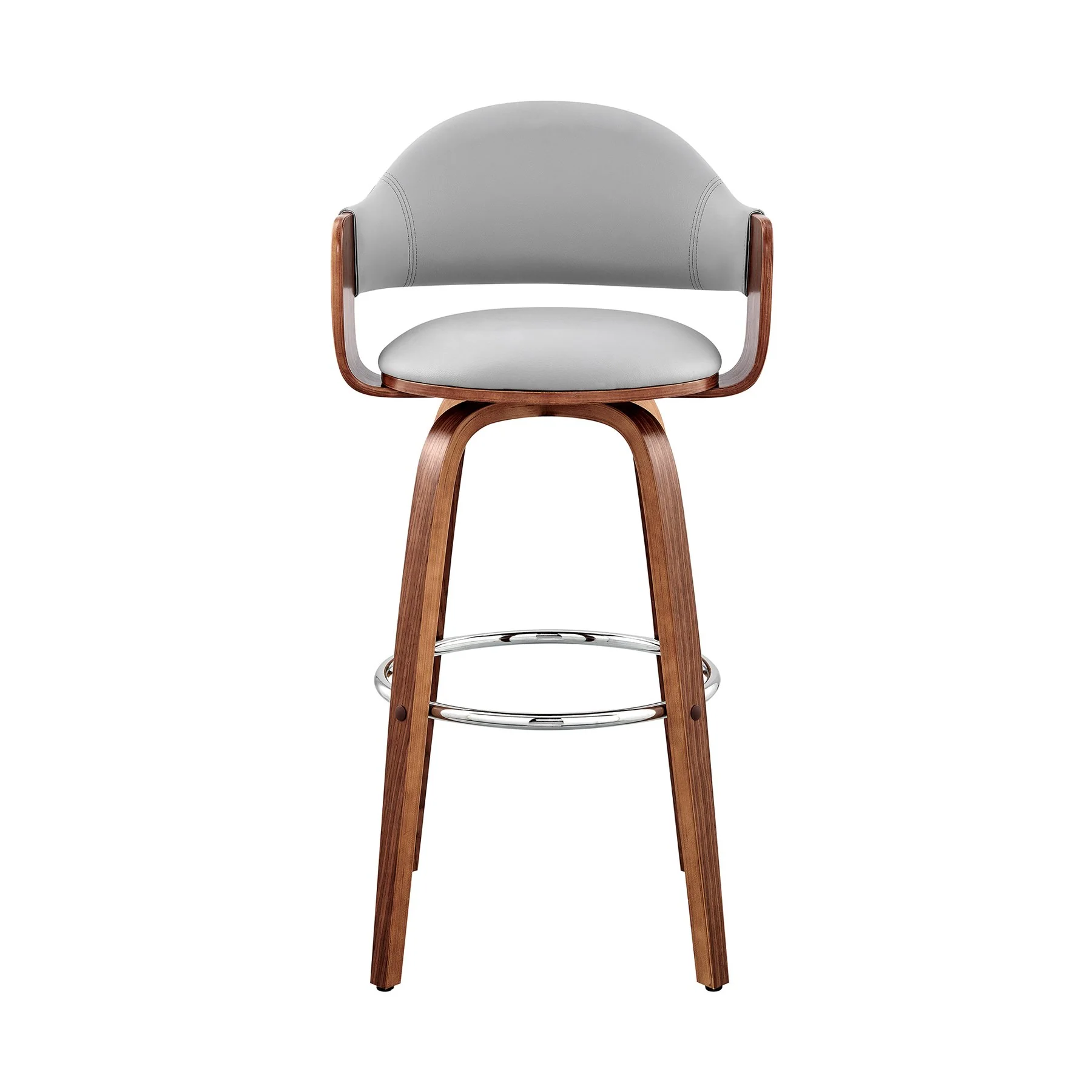 Daxton 30" Gray Faux Leather and Walnut Wood Bar Stool - Image 2